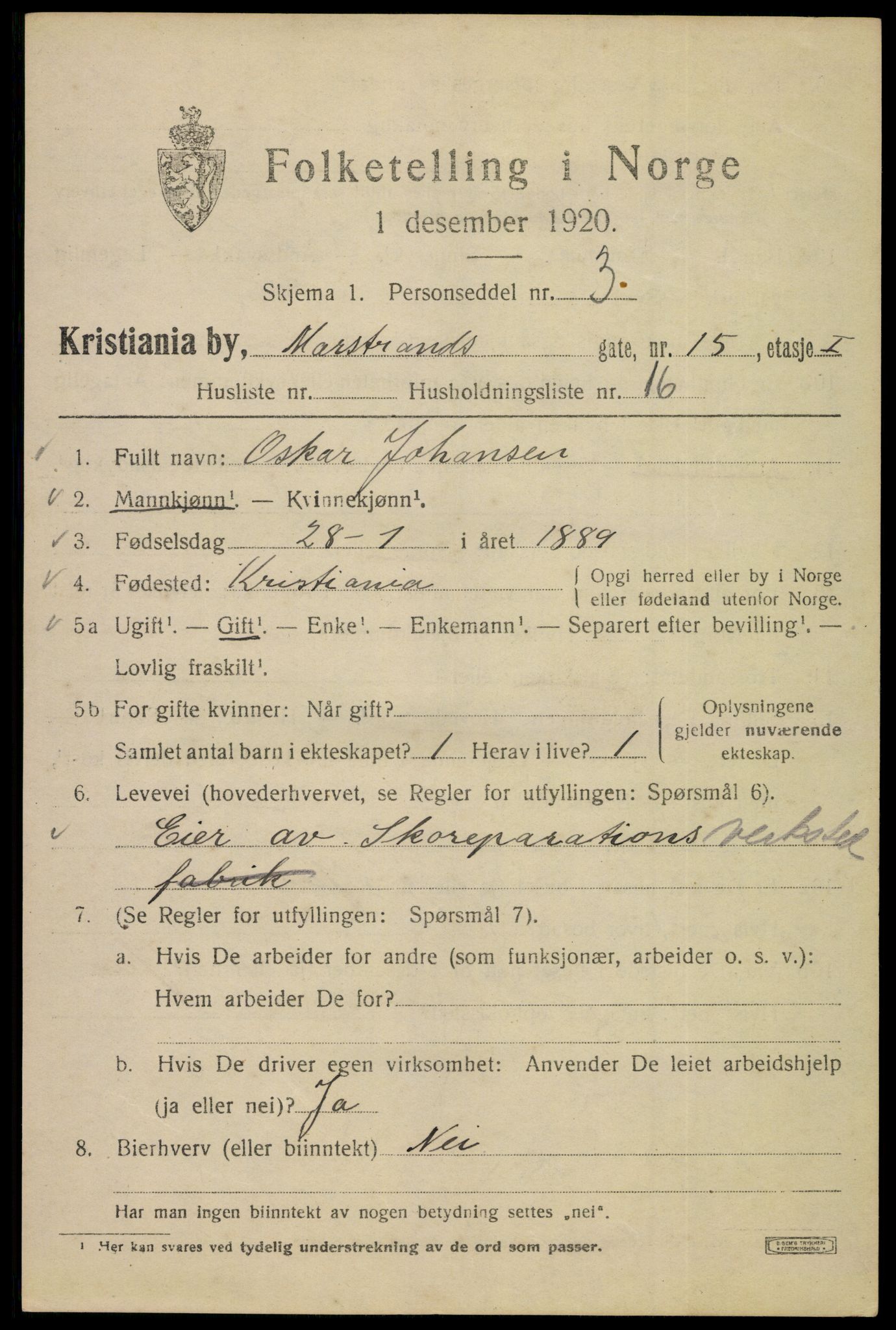 SAO, 1920 census for Kristiania, 1920, p. 392473