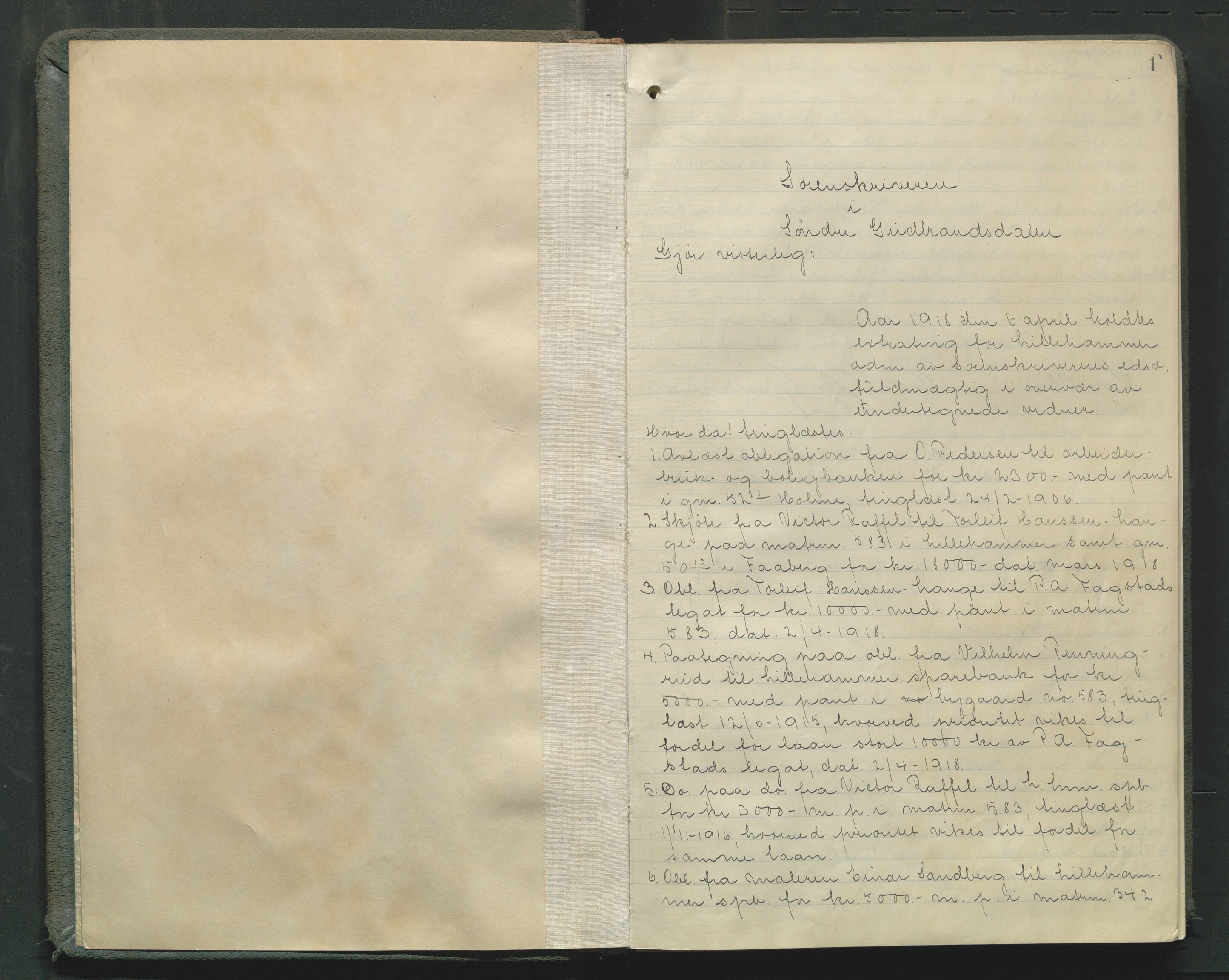 Sør-Gudbrandsdal tingrett, AV/SAH-TING-004/G/Gb/Gbb/L0003: Tingbok for Lillehammer by, 1918-1922, p. 1