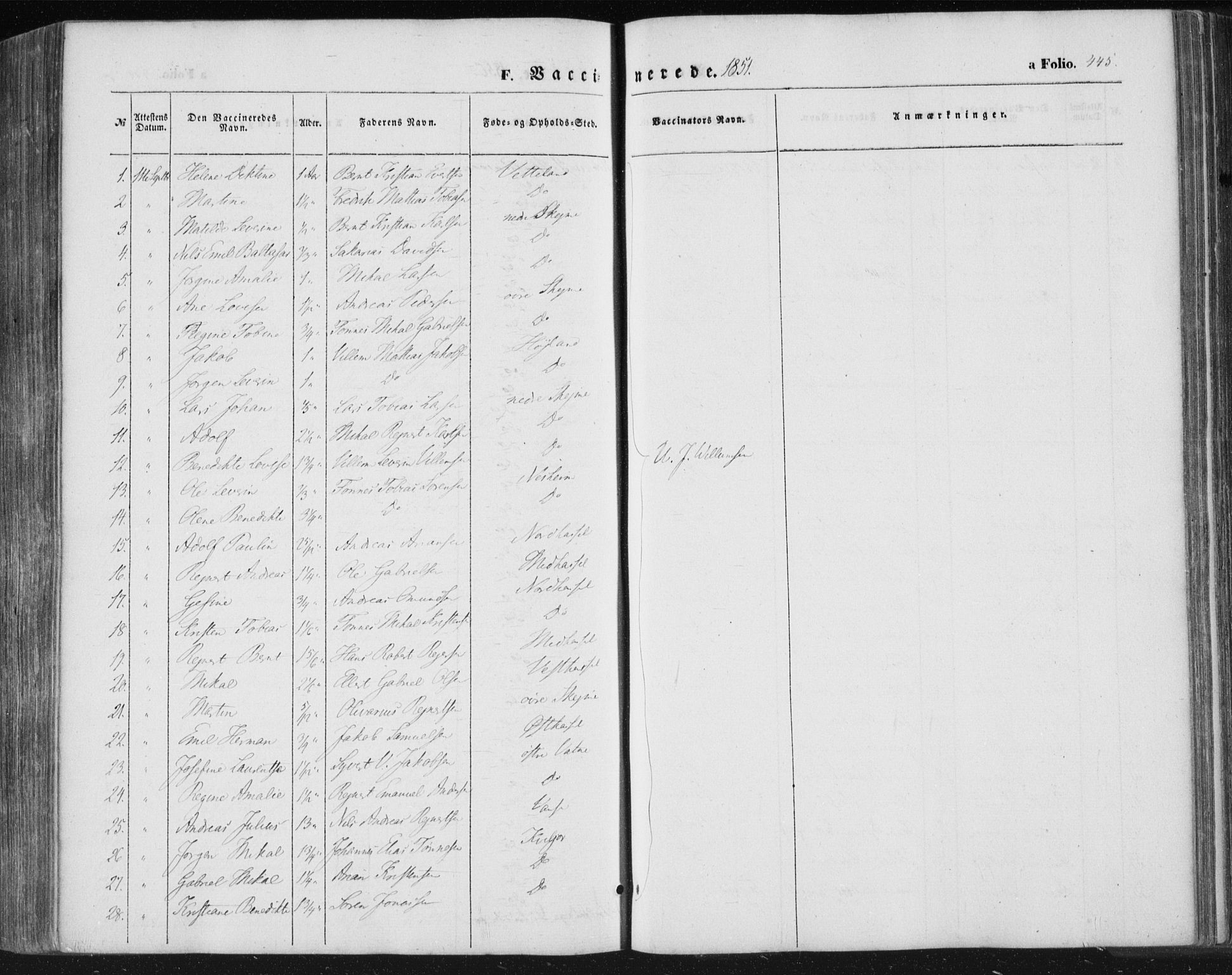 Lista sokneprestkontor, SAK/1111-0027/F/Fa/L0010: Parish register (official) no. A 10, 1846-1861, p. 445