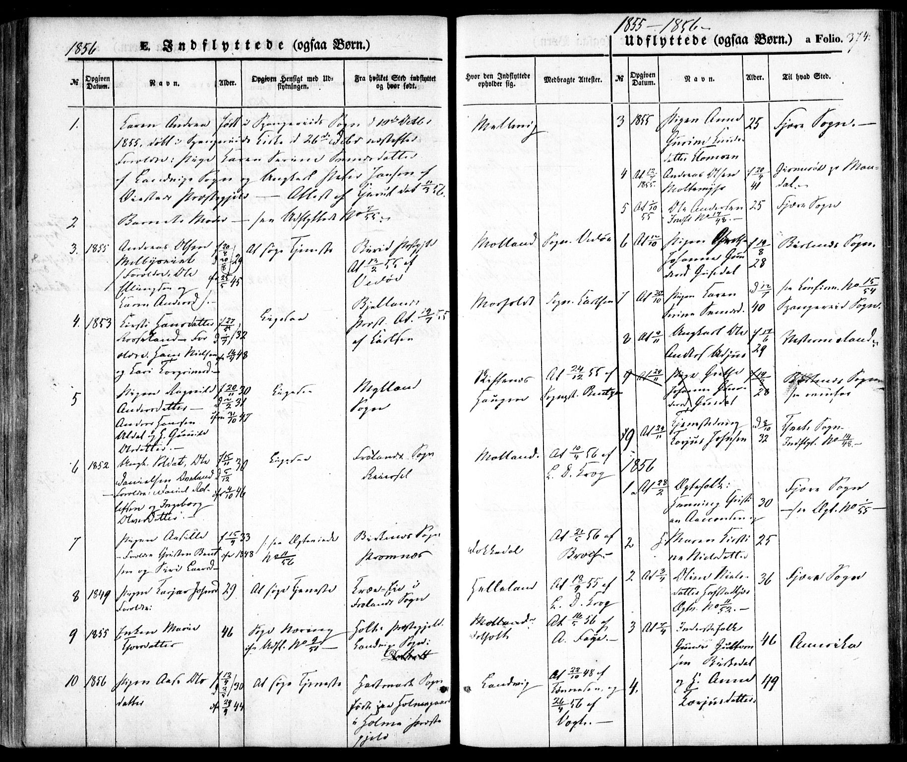 Hommedal sokneprestkontor, SAK/1111-0023/F/Fa/Fab/L0004: Parish register (official) no. A 4, 1848-1860, p. 374