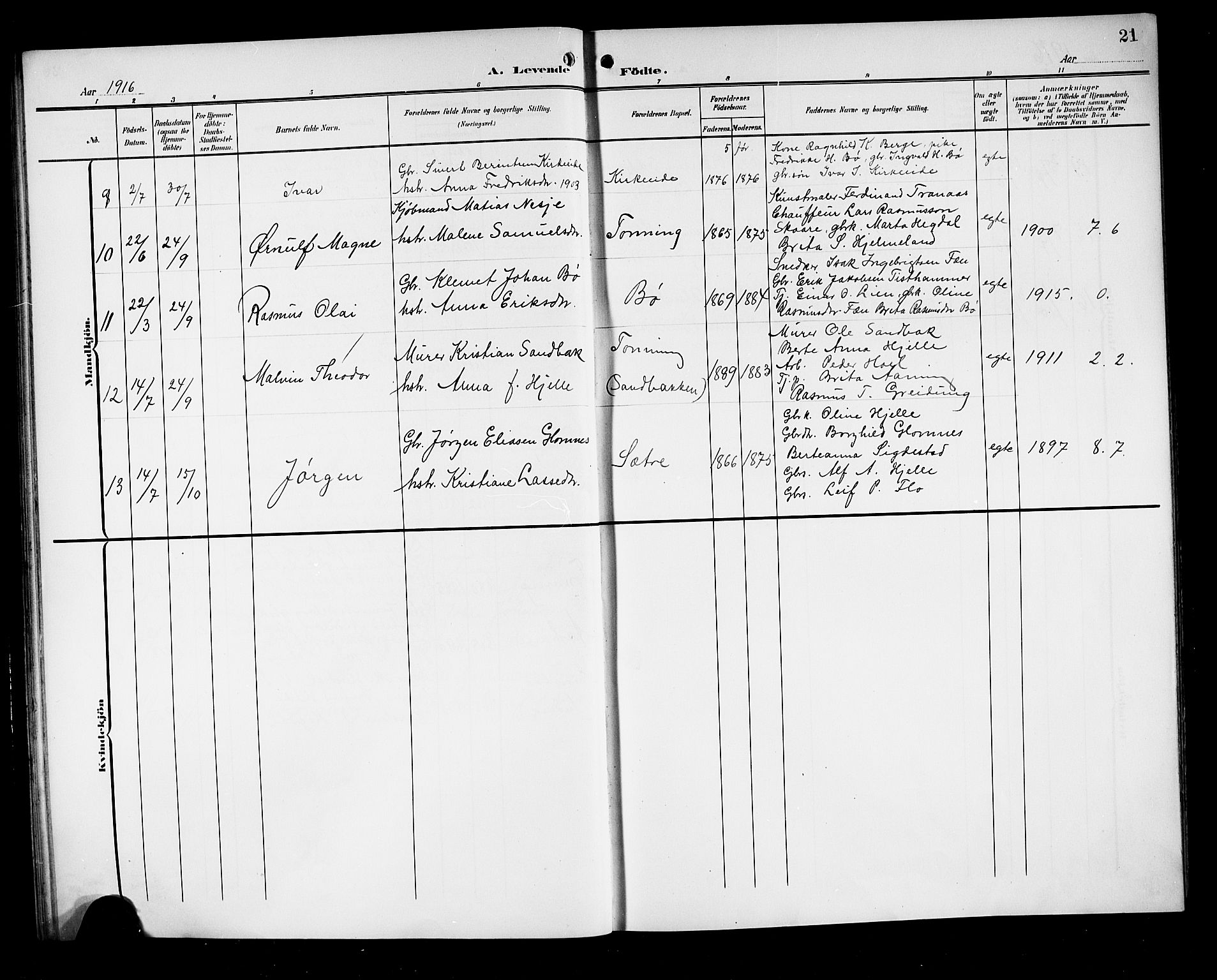 Stryn Sokneprestembete, AV/SAB-A-82501: Parish register (copy) no. A 3, 1906-1924, p. 21