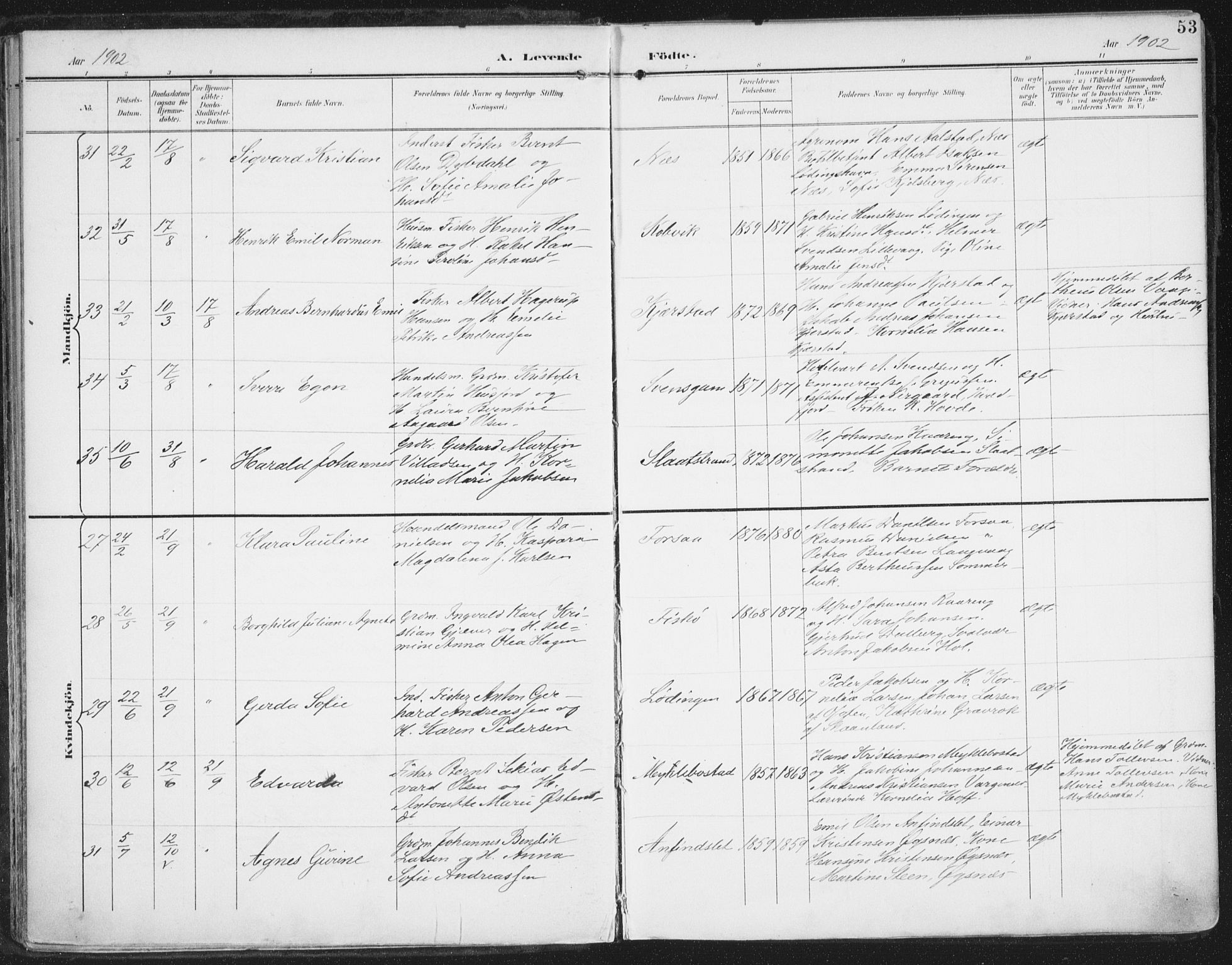 Ministerialprotokoller, klokkerbøker og fødselsregistre - Nordland, AV/SAT-A-1459/872/L1036: Parish register (official) no. 872A11, 1897-1913, p. 53