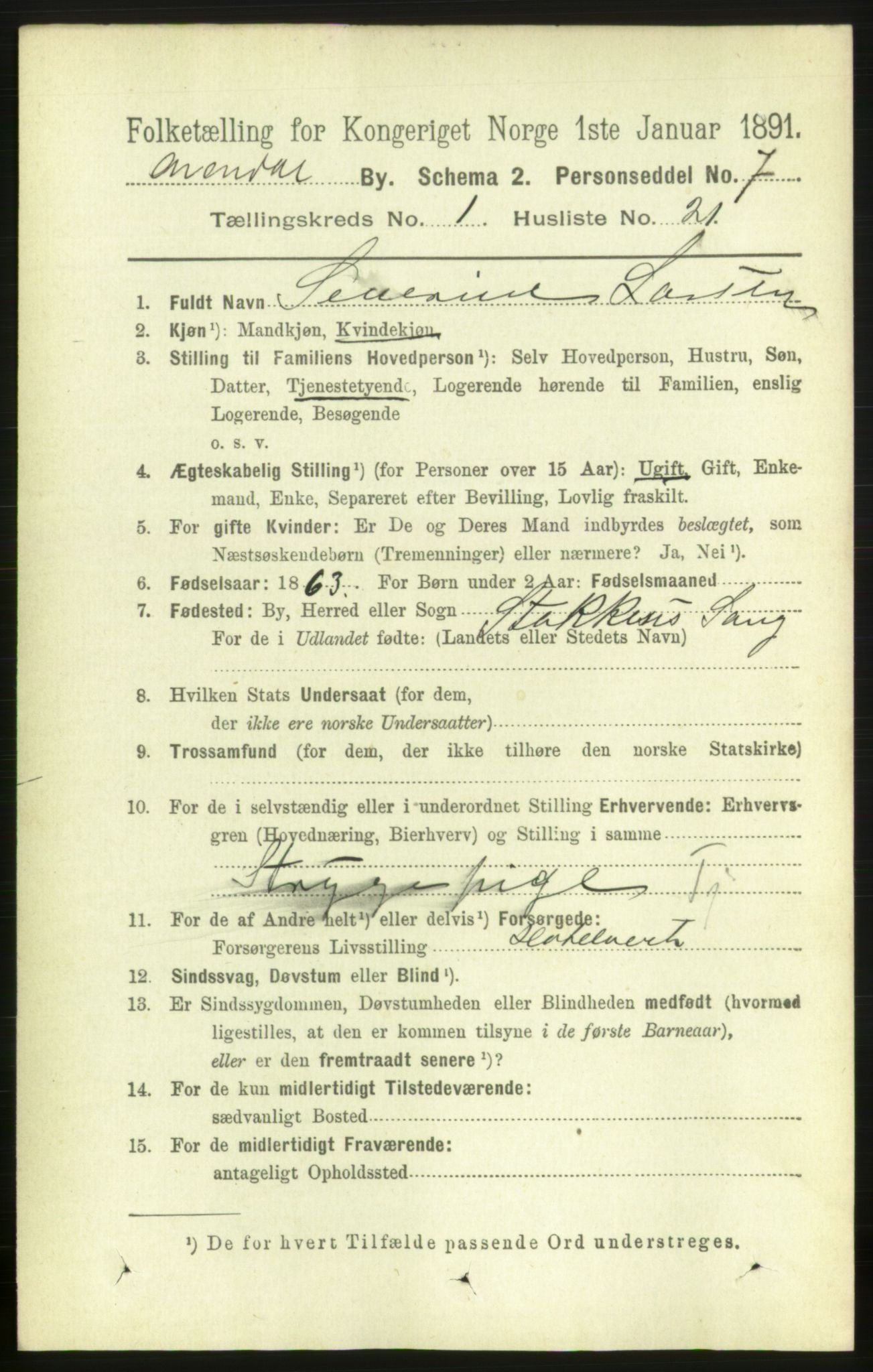 RA, 1891 census for 0903 Arendal, 1891, p. 1217