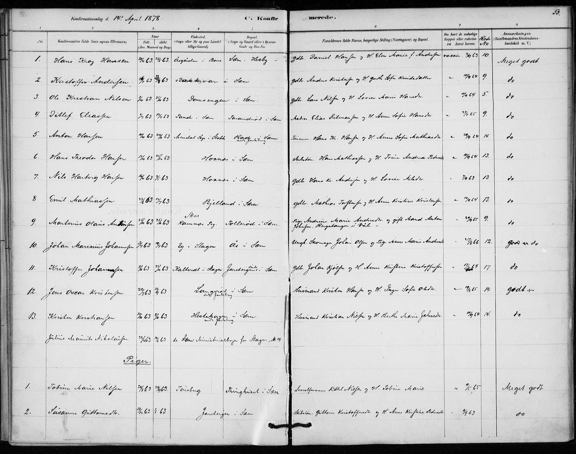 Sem kirkebøker, AV/SAKO-A-5/F/Fa/L0010: Parish register (official) no. I 10, 1878-1887, p. 53