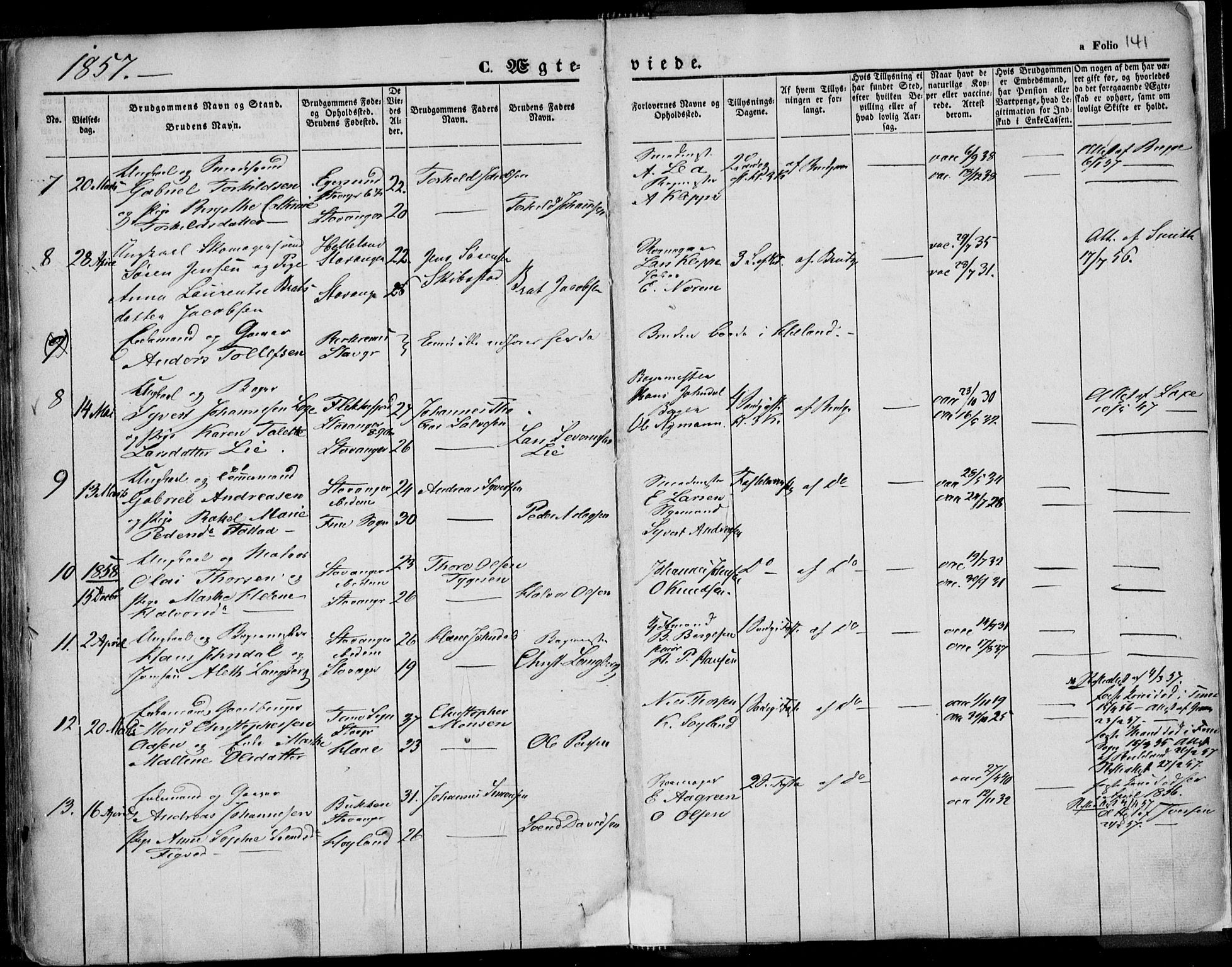 Domkirken sokneprestkontor, AV/SAST-A-101812/001/30/30BA/L0015: Parish register (official) no. A 14, 1842-1857, p. 141