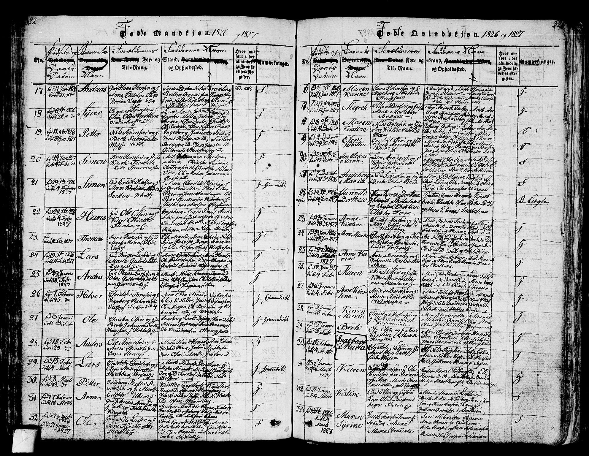 Eiker kirkebøker, AV/SAKO-A-4/G/Ga/L0001: Parish register (copy) no. I 1, 1814-1832, p. 322-323