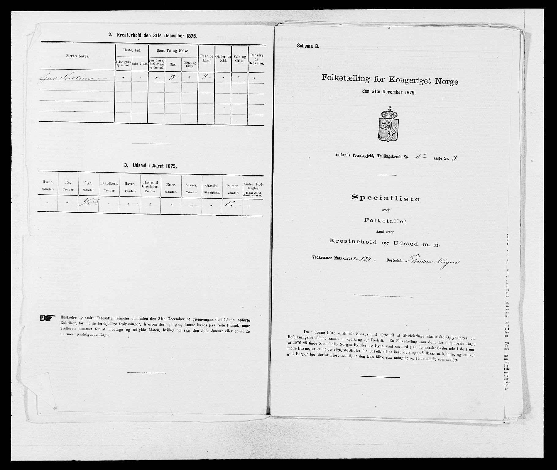 SAB, 1875 census for 1421P Aurland, 1875, p. 530