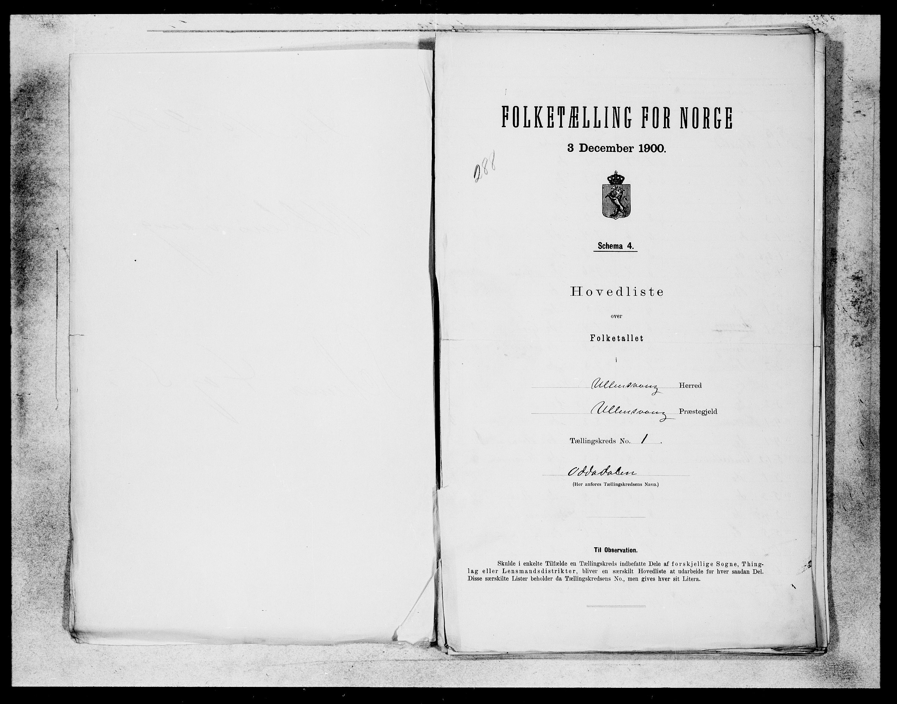 SAB, 1900 census for Ullensvang, 1900, p. 1
