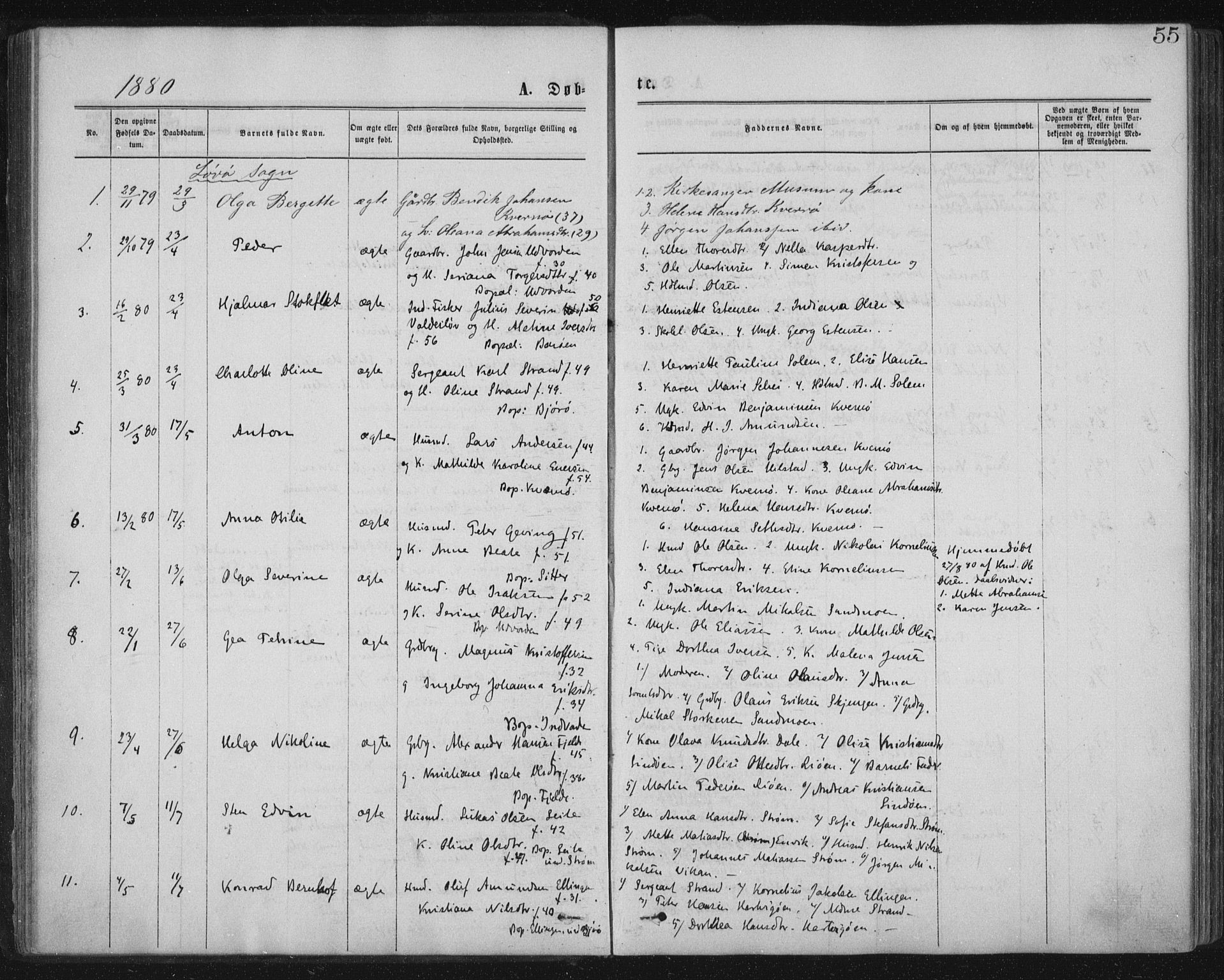 Ministerialprotokoller, klokkerbøker og fødselsregistre - Nord-Trøndelag, AV/SAT-A-1458/771/L0596: Parish register (official) no. 771A03, 1870-1884, p. 55