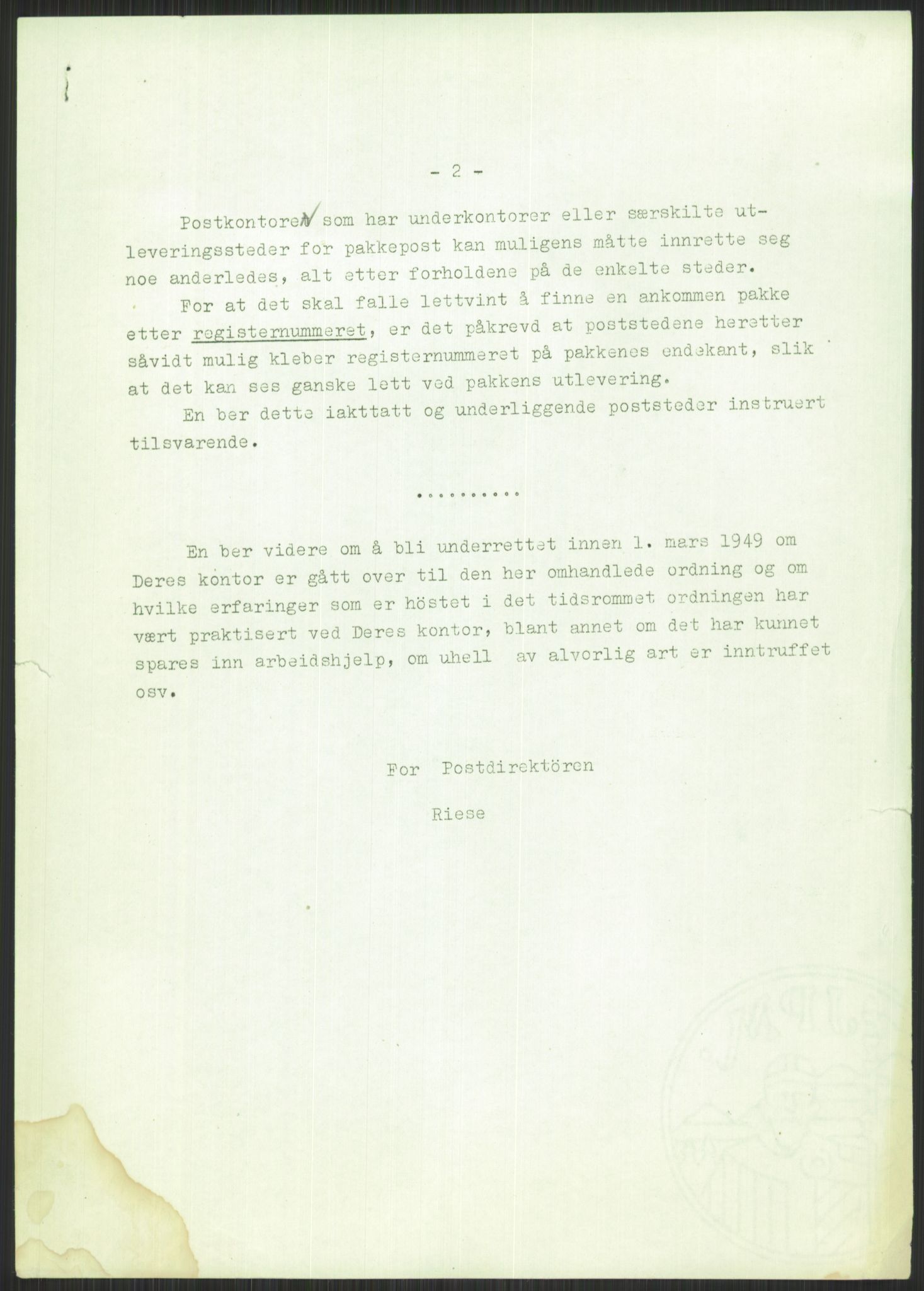 Poststyret, Statistikkontoret (D), RA/S-4658/D/L0043/0003: Alment om postsendinger / Porto og avgifter. Pakkepost, 1929-1955, p. 597