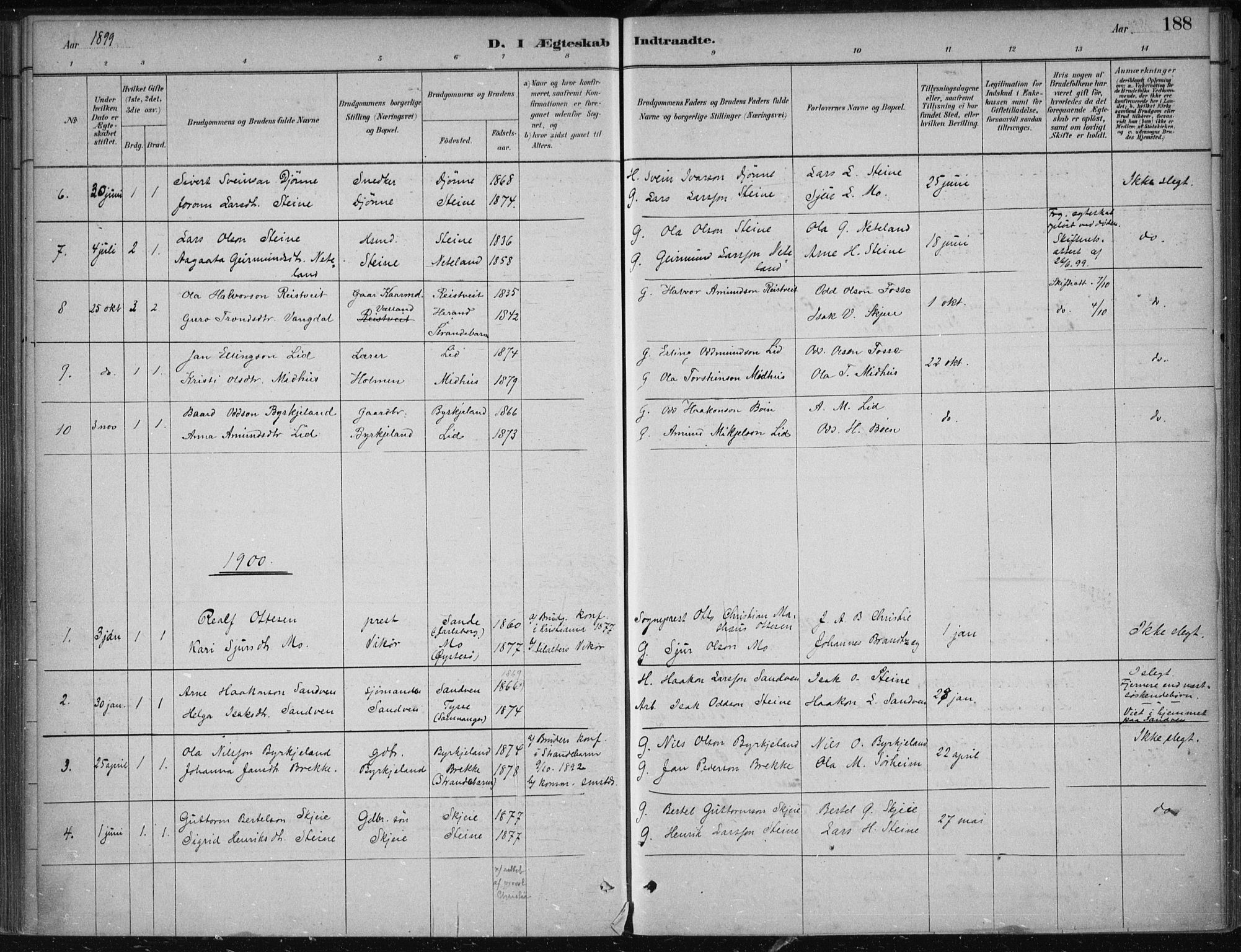 Kvam sokneprestembete, AV/SAB-A-76201/H/Haa: Parish register (official) no. B  1, 1880-1908, p. 188