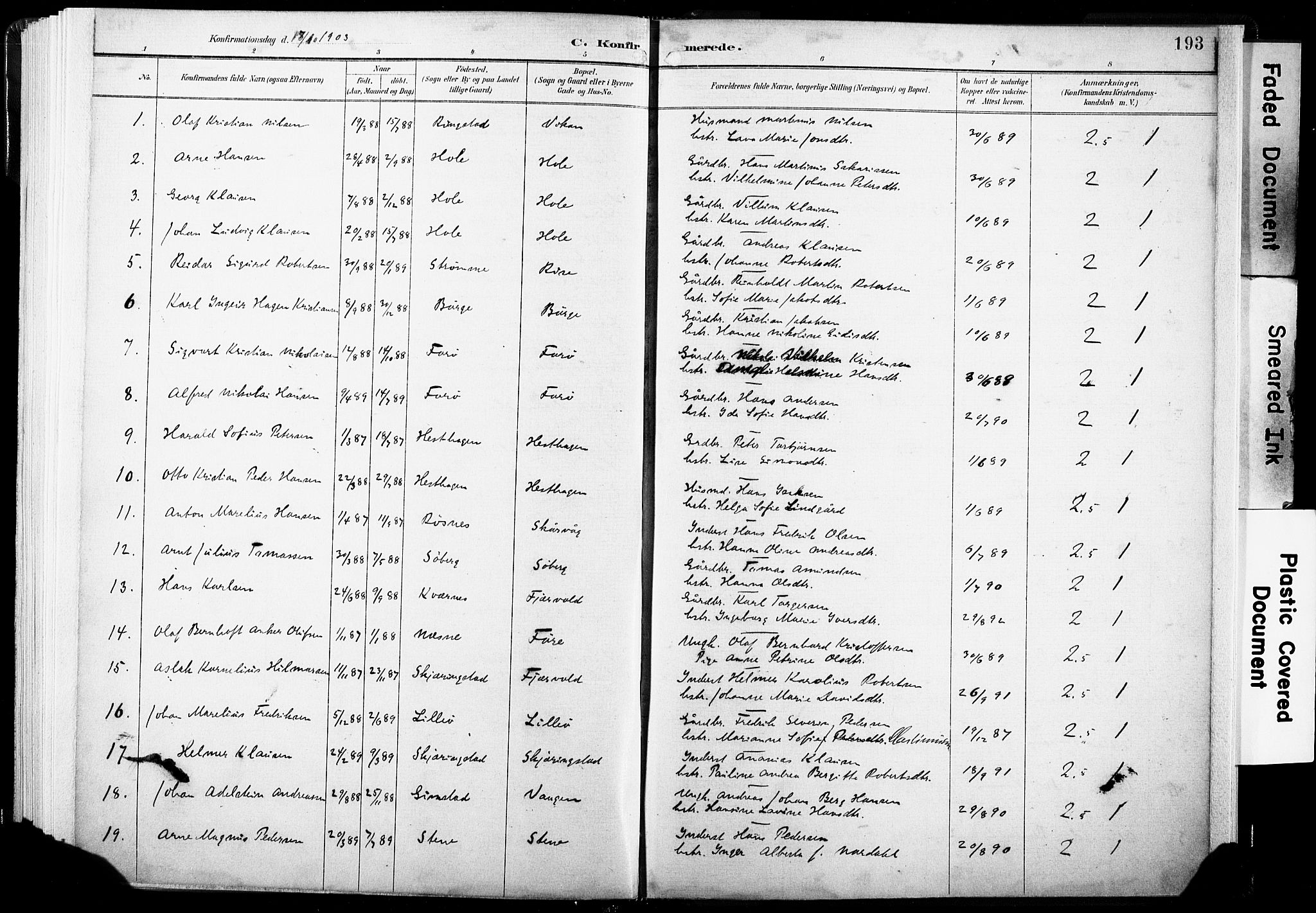 Ministerialprotokoller, klokkerbøker og fødselsregistre - Nordland, AV/SAT-A-1459/891/L1304: Parish register (official) no. 891A09, 1895-1921, p. 193