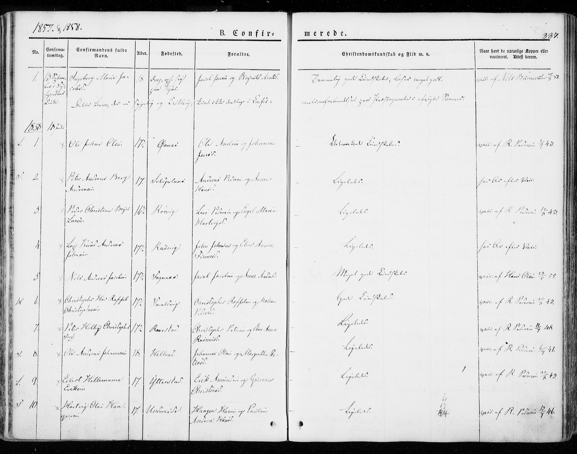 Ministerialprotokoller, klokkerbøker og fødselsregistre - Nordland, SAT/A-1459/872/L1033: Parish register (official) no. 872A08, 1840-1863, p. 337