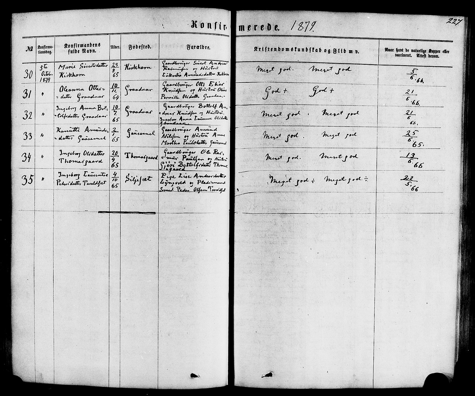 Hornindal sokneprestembete, AV/SAB-A-82401/H/Haa/Haaa/L0002: Parish register (official) no. A 2, 1867-1884, p. 227