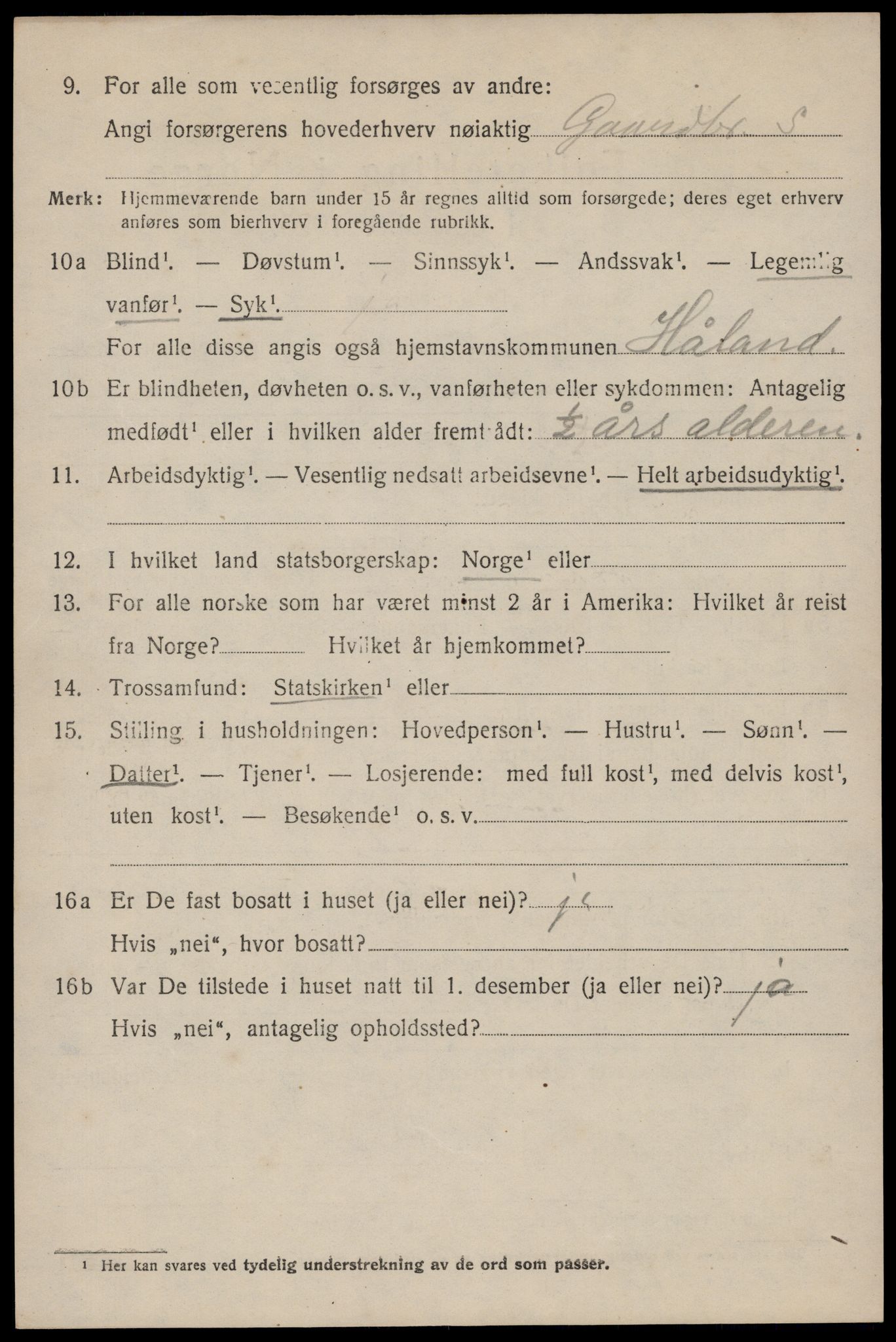 SAST, 1920 census for Håland, 1920, p. 9966