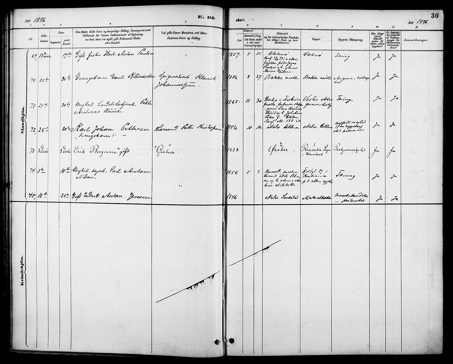 Vestre Aker prestekontor Kirkebøker, AV/SAO-A-10025/F/Fa/L0011: Parish register (official) no. 11, 1886-1904, p. 30