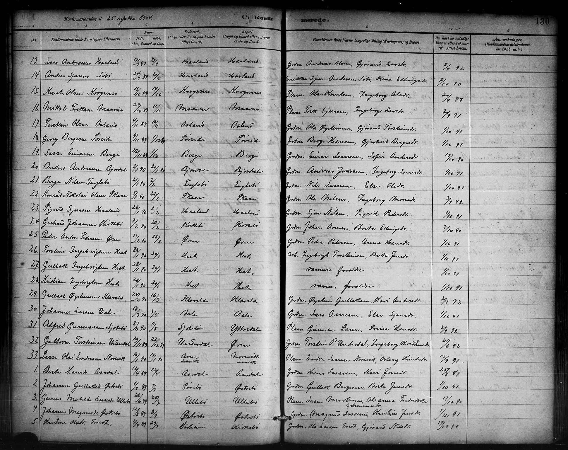 Lavik sokneprestembete, AV/SAB-A-80901: Parish register (copy) no. B 3, 1882-1913, p. 130