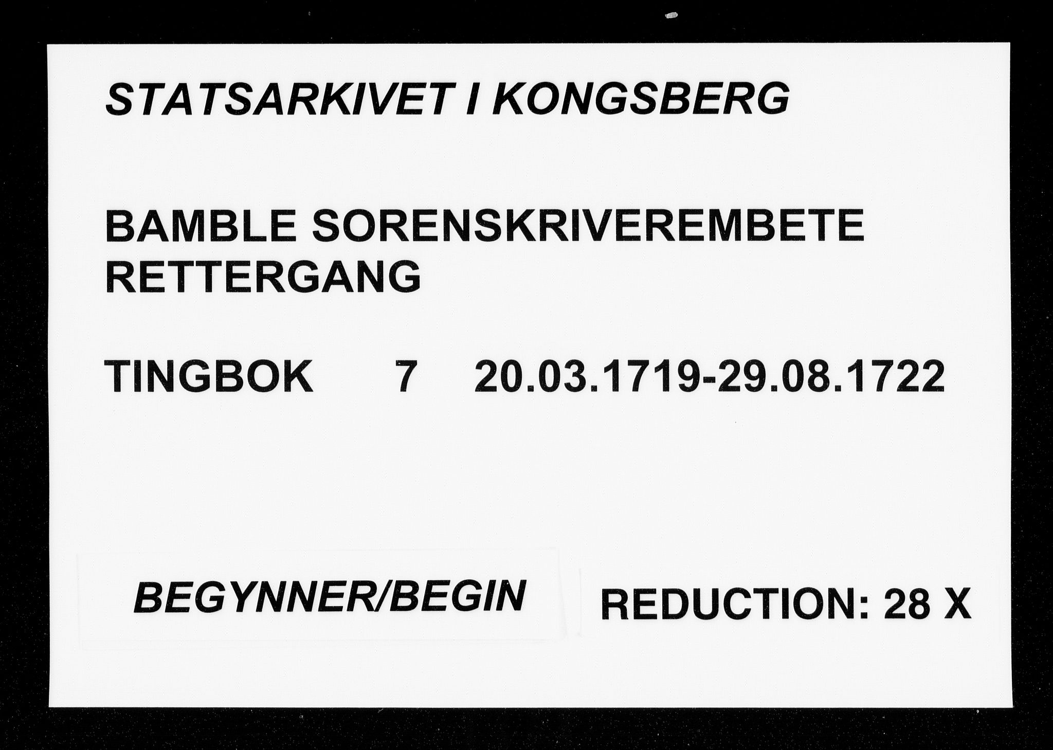 Bamble sorenskriveri, AV/SAKO-A-214/F/Fa/Faa/L0007: Tingbok, 1719-1722