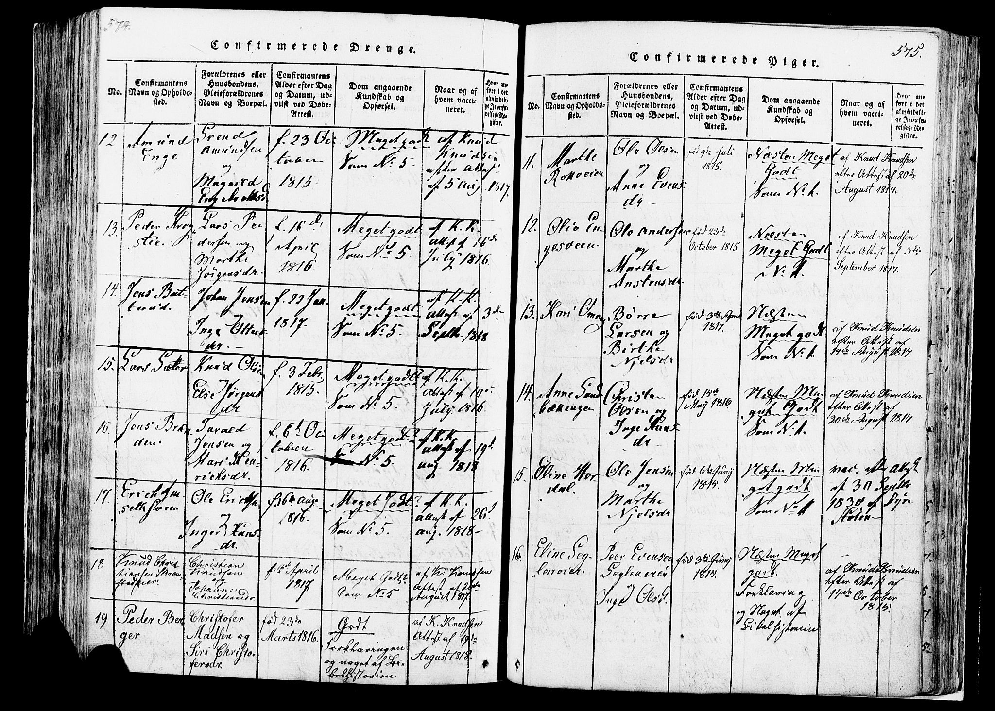 Løten prestekontor, AV/SAH-PREST-022/K/Ka/L0005: Parish register (official) no. 5, 1814-1832, p. 574-575