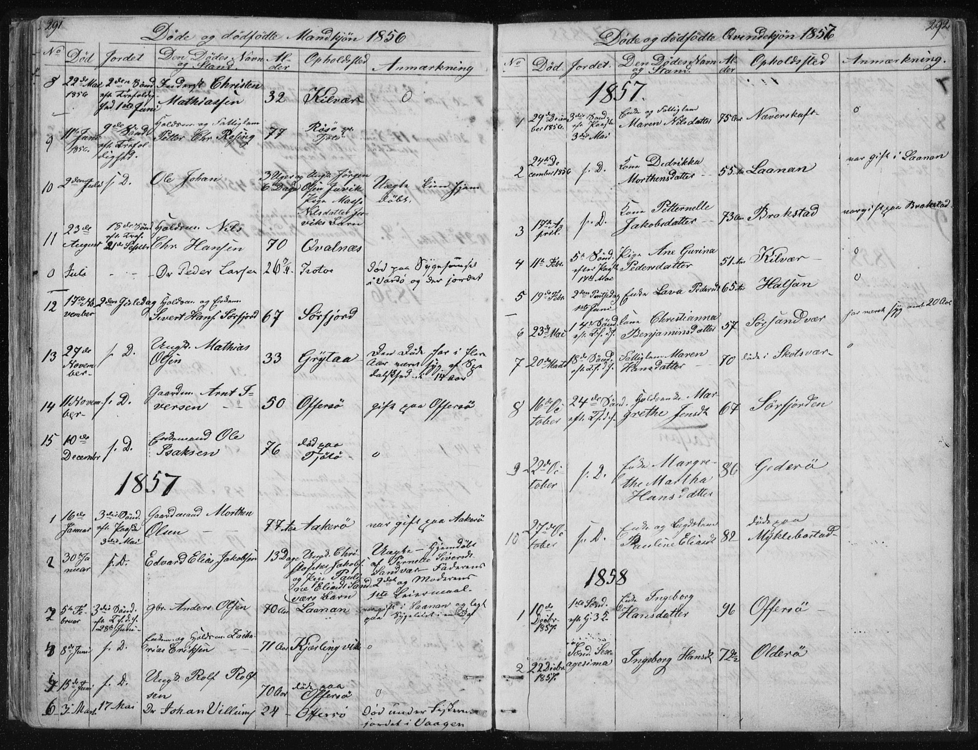 Ministerialprotokoller, klokkerbøker og fødselsregistre - Nordland, AV/SAT-A-1459/817/L0266: Parish register (copy) no. 817C01, 1841-1869, p. 291-292