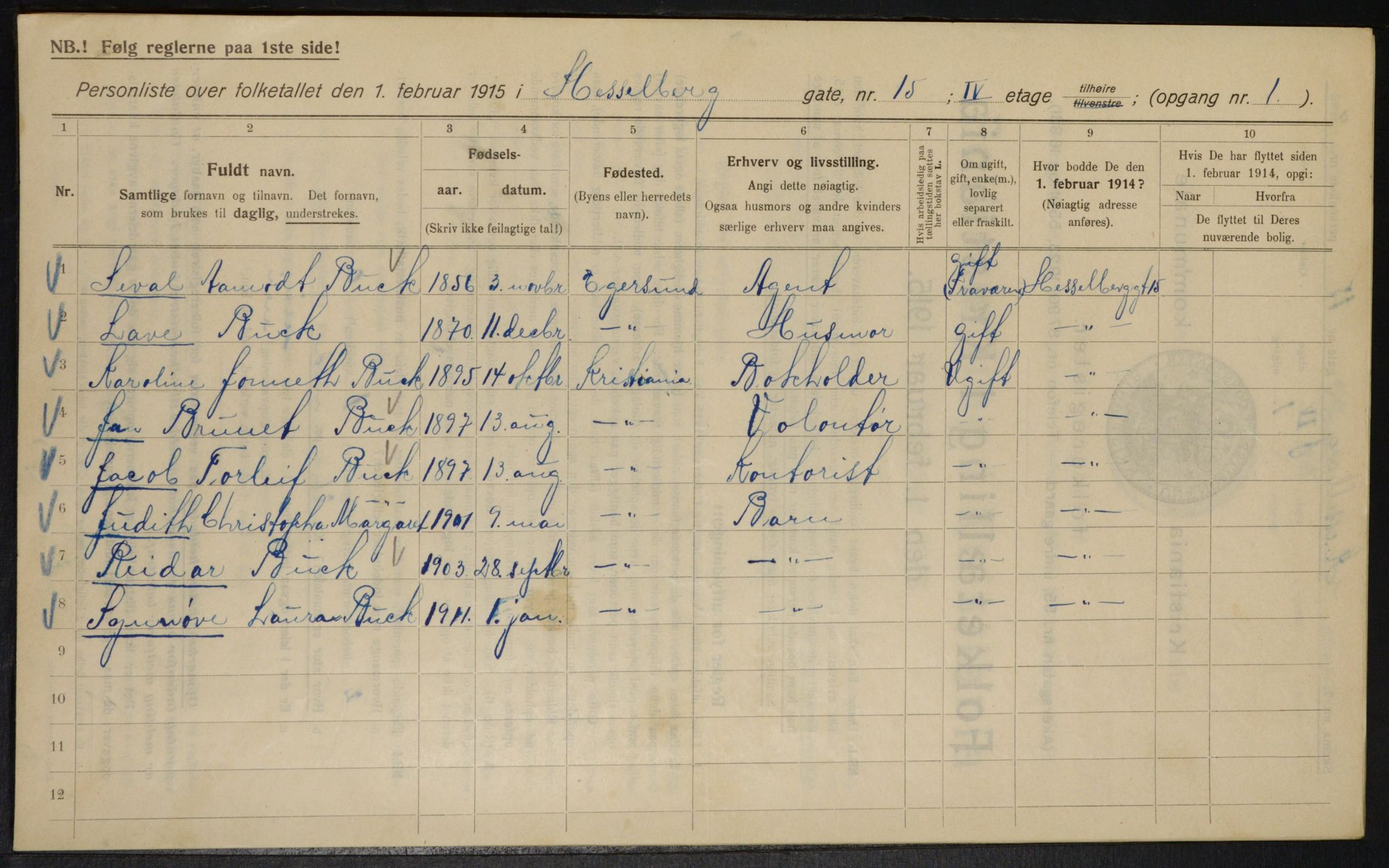 OBA, Municipal Census 1915 for Kristiania, 1915, p. 39732