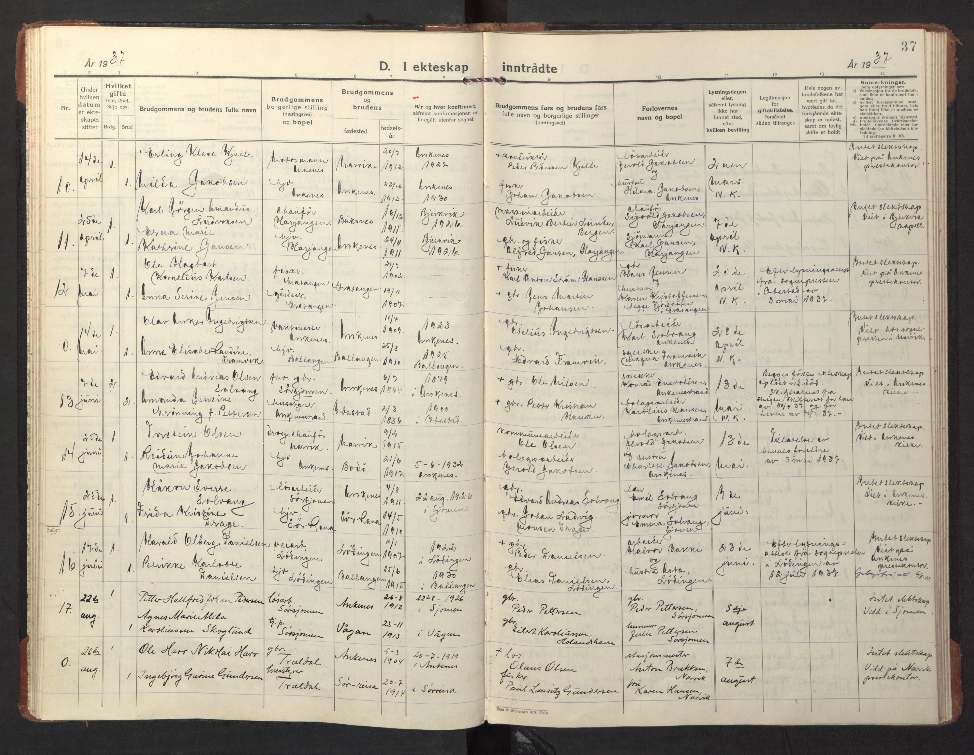 Ministerialprotokoller, klokkerbøker og fødselsregistre - Nordland, AV/SAT-A-1459/866/L0948: Parish register (official) no. 866A11, 1929-1949, p. 37