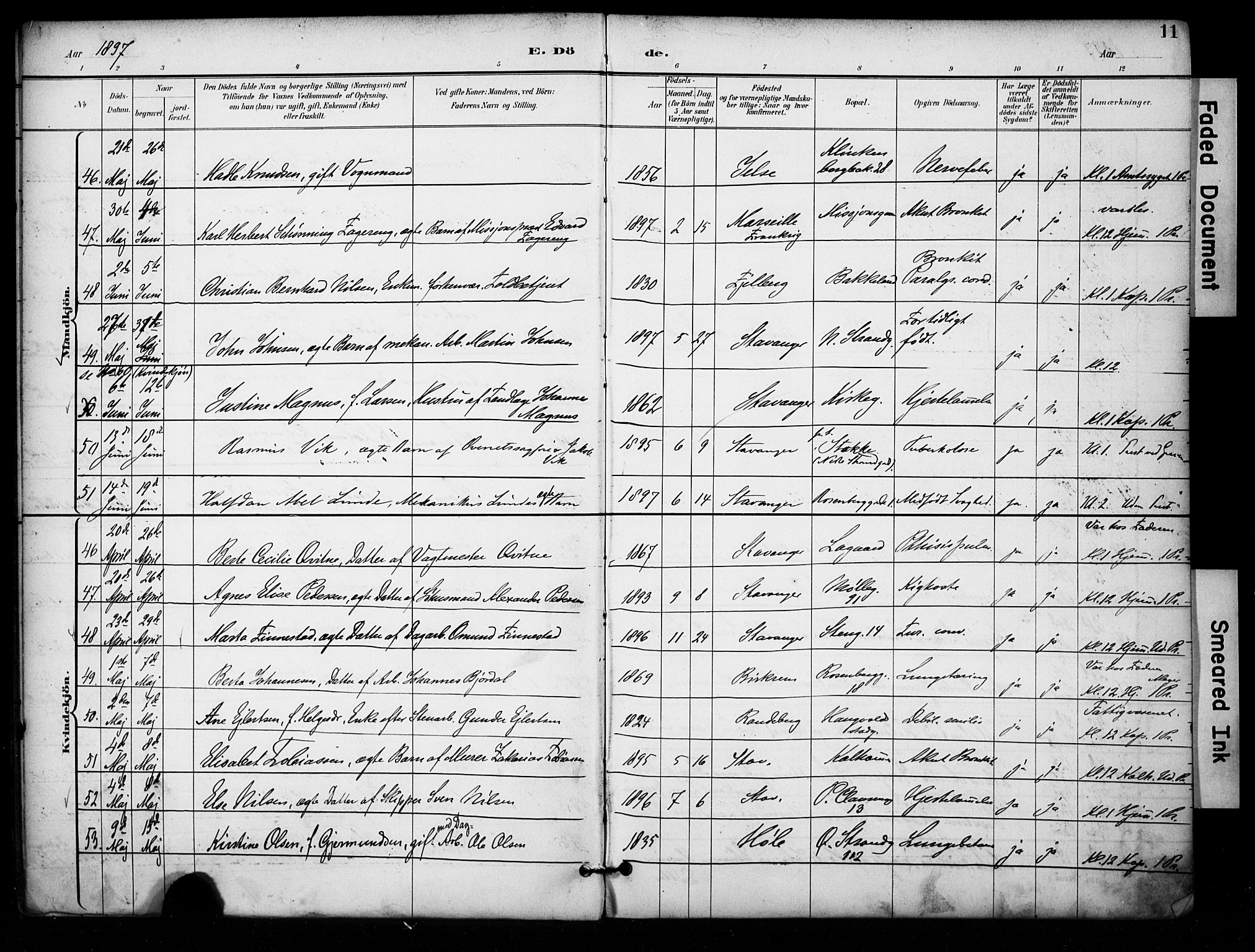 Domkirken sokneprestkontor, SAST/A-101812/001/30/30BA/L0032: Parish register (official) no. A 31, 1896-1917, p. 11