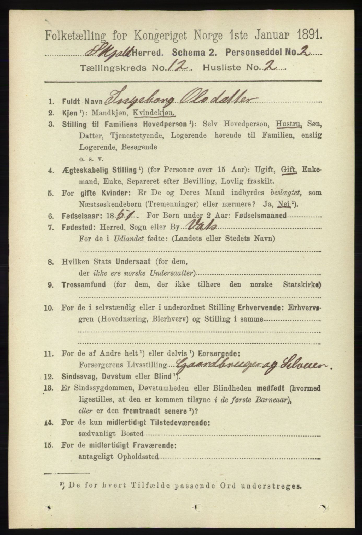 RA, 1891 census for 1154 Skjold, 1891, p. 2258