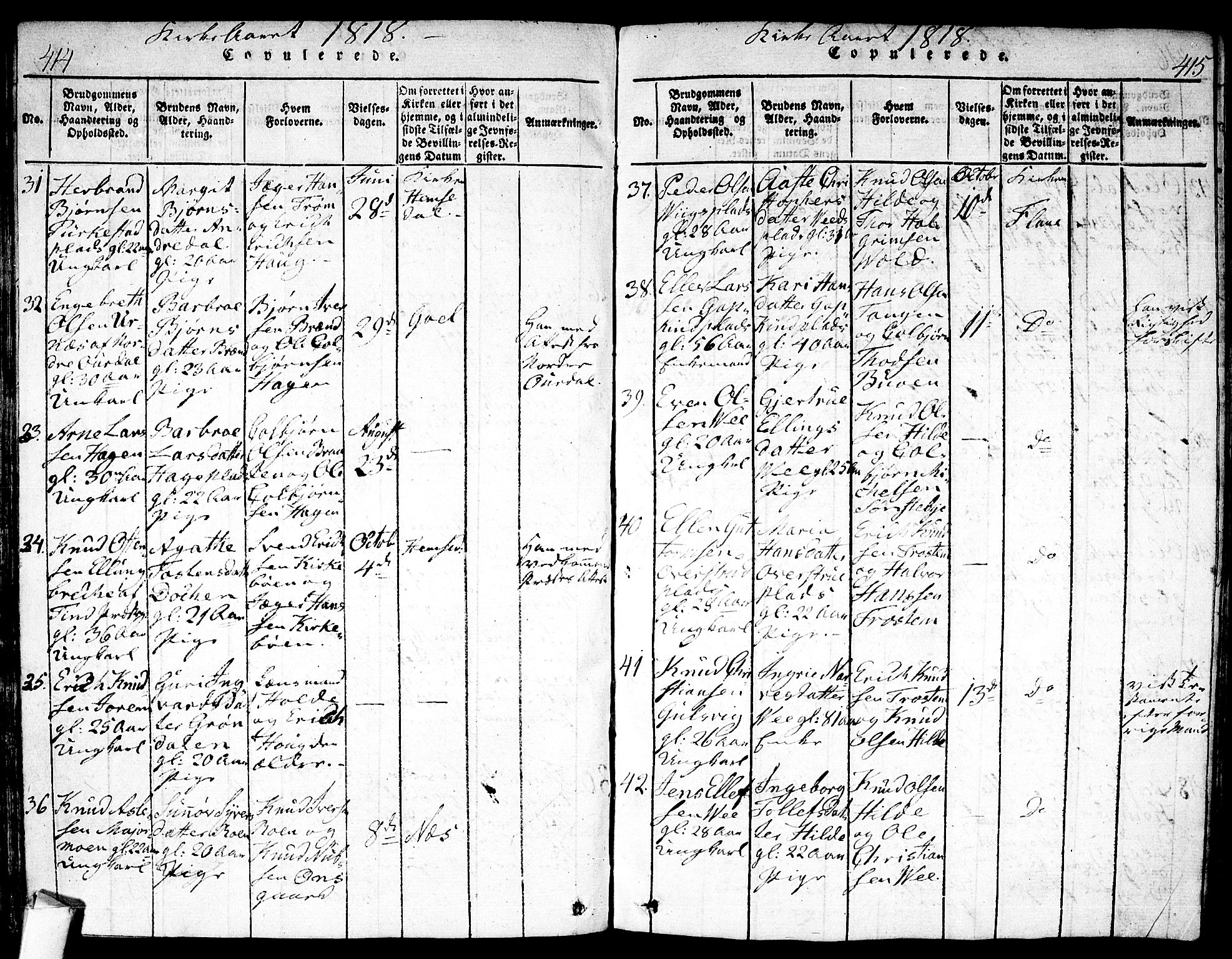 Nes kirkebøker, AV/SAKO-A-236/F/Fa/L0007: Parish register (official) no. 7, 1815-1823, p. 414-415