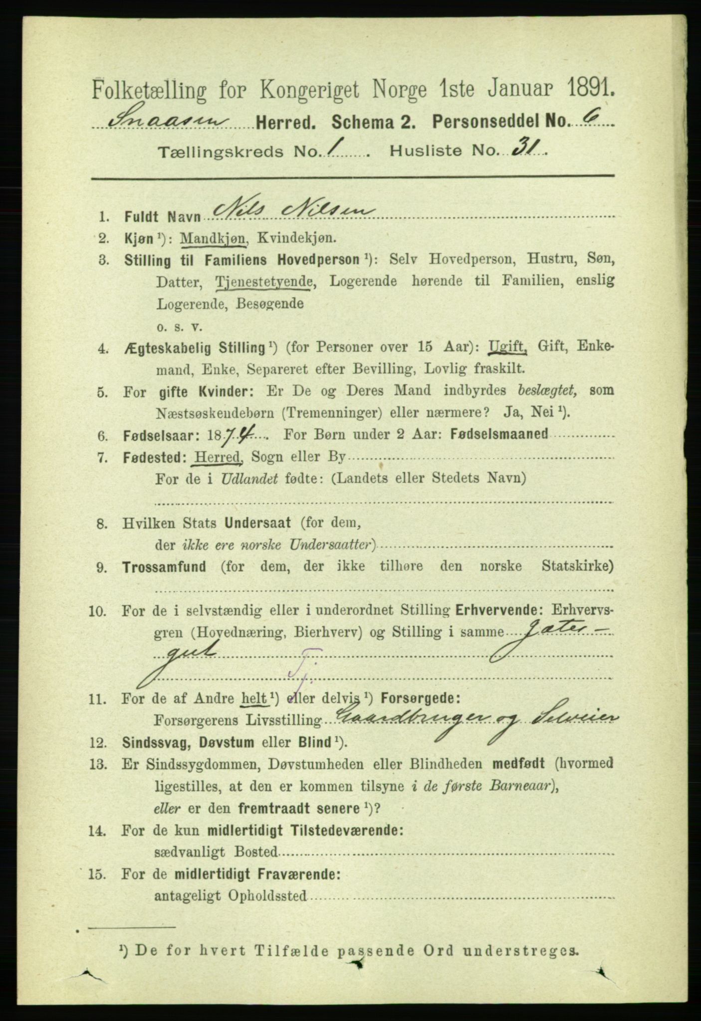 RA, 1891 census for 1736 Snåsa, 1891, p. 244