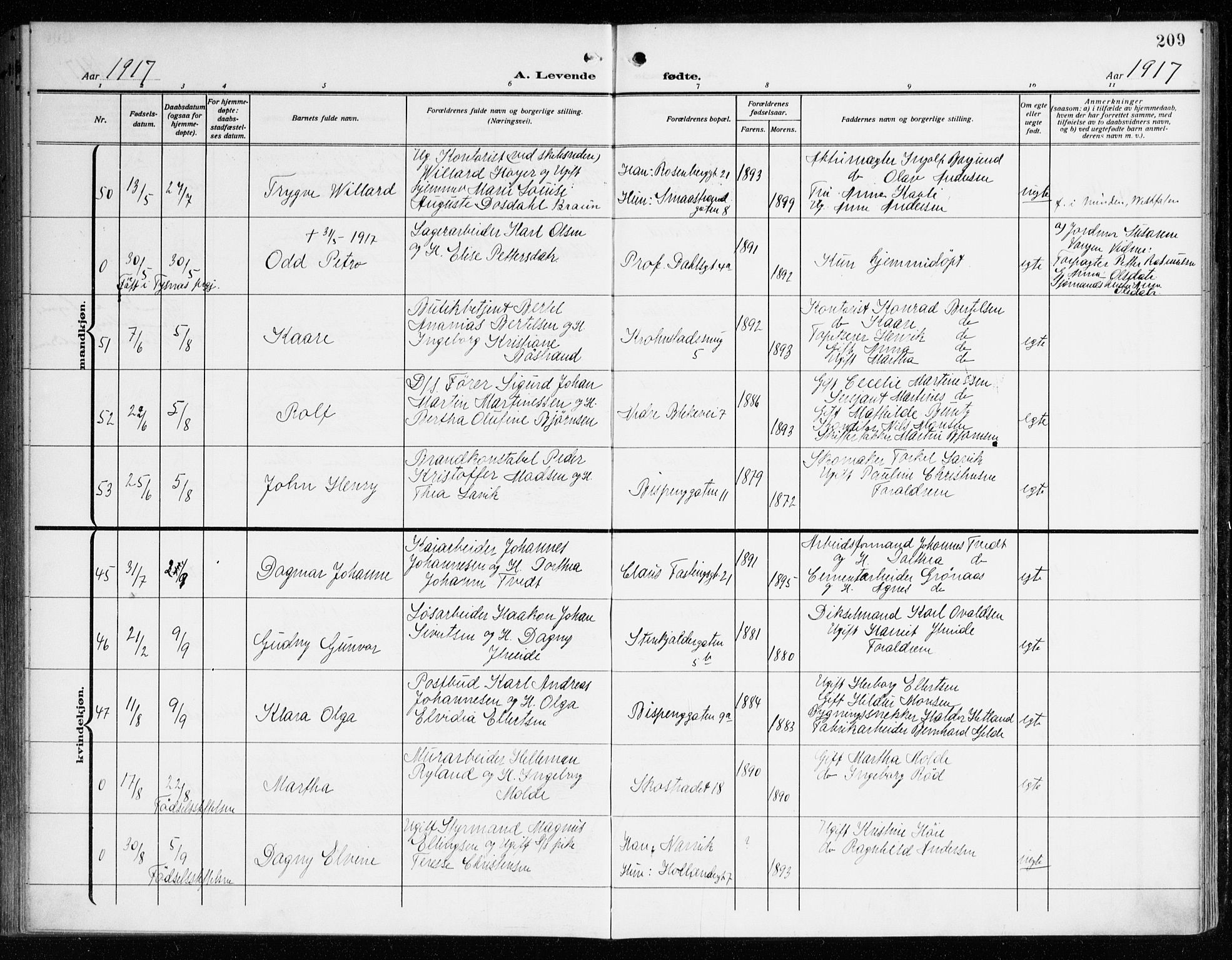 Korskirken sokneprestembete, AV/SAB-A-76101/H/Haa: Parish register (official) no. B 10, 1909-1923, p. 209