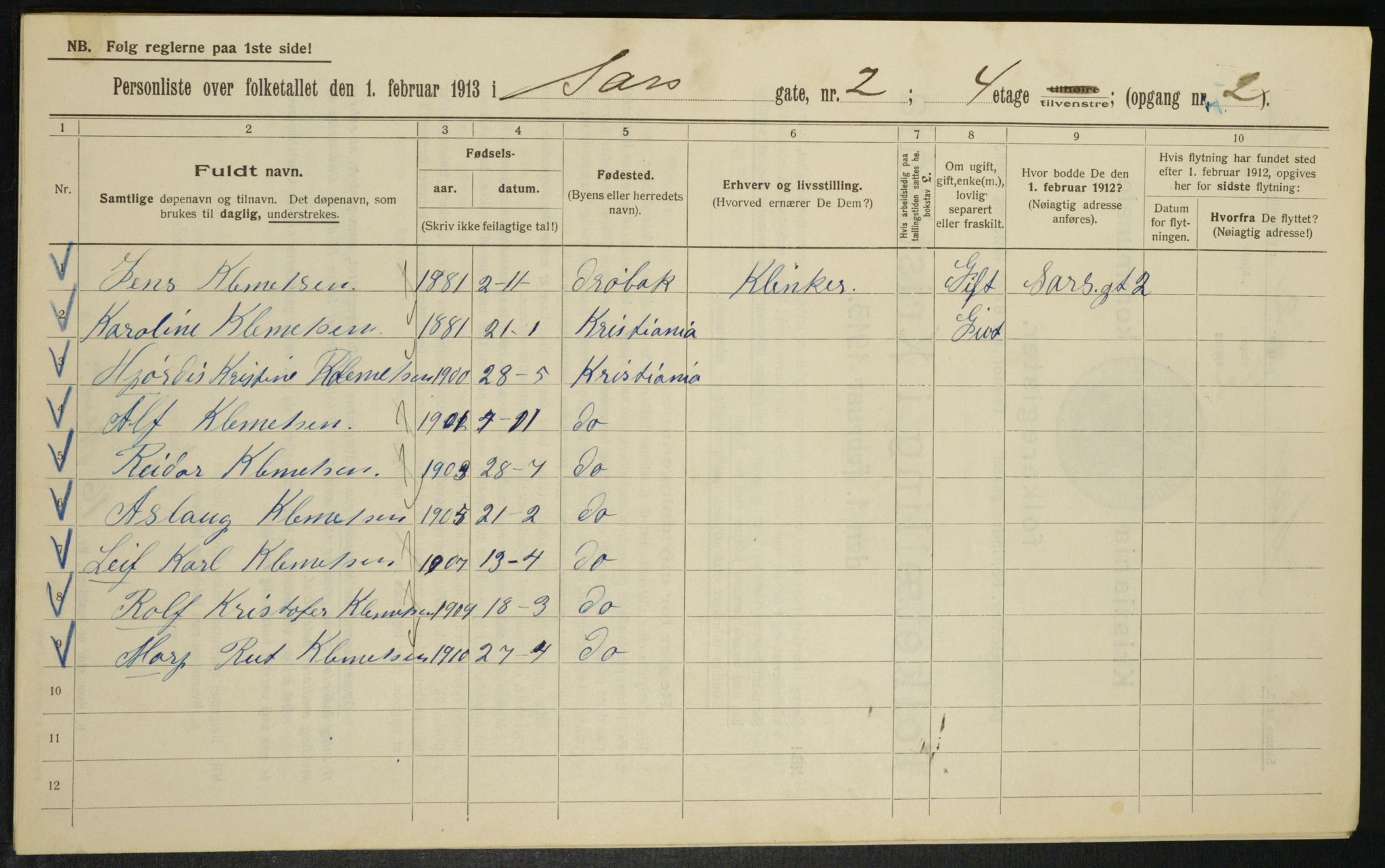 OBA, Municipal Census 1913 for Kristiania, 1913, p. 89214