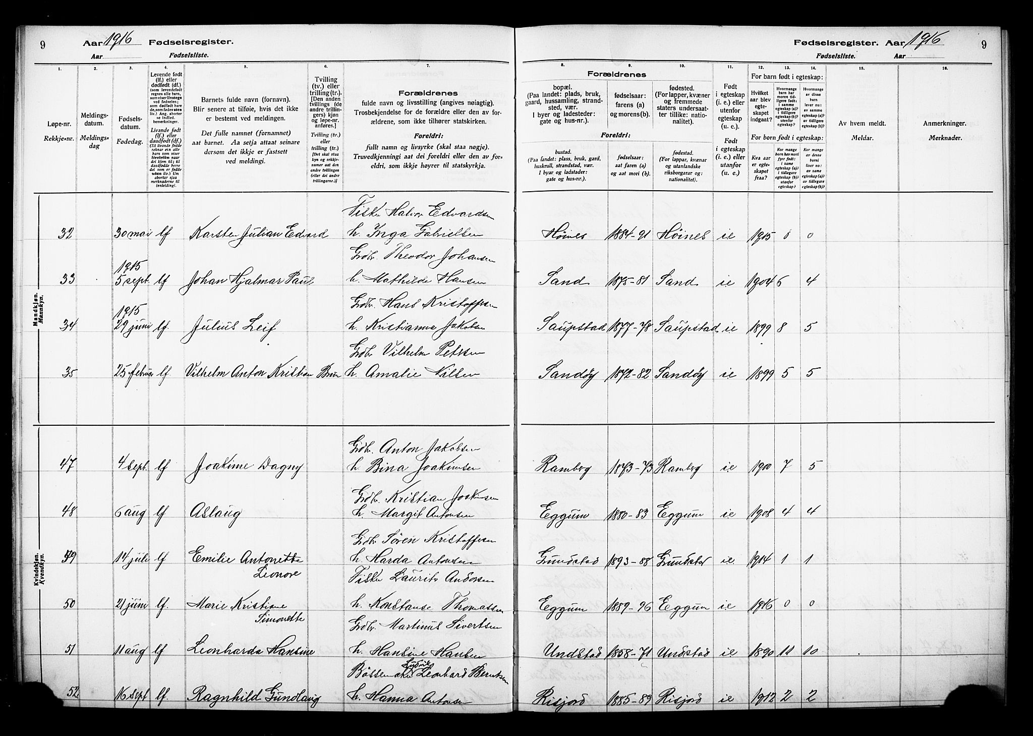 Ministerialprotokoller, klokkerbøker og fødselsregistre - Nordland, AV/SAT-A-1459/880/L1145: Birth register no. 880.II.4.1, 1916-1929, p. 9