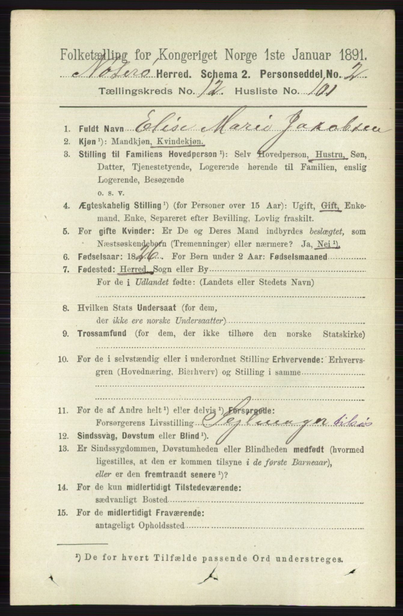 RA, 1891 census for 0722 Nøtterøy, 1891, p. 6928