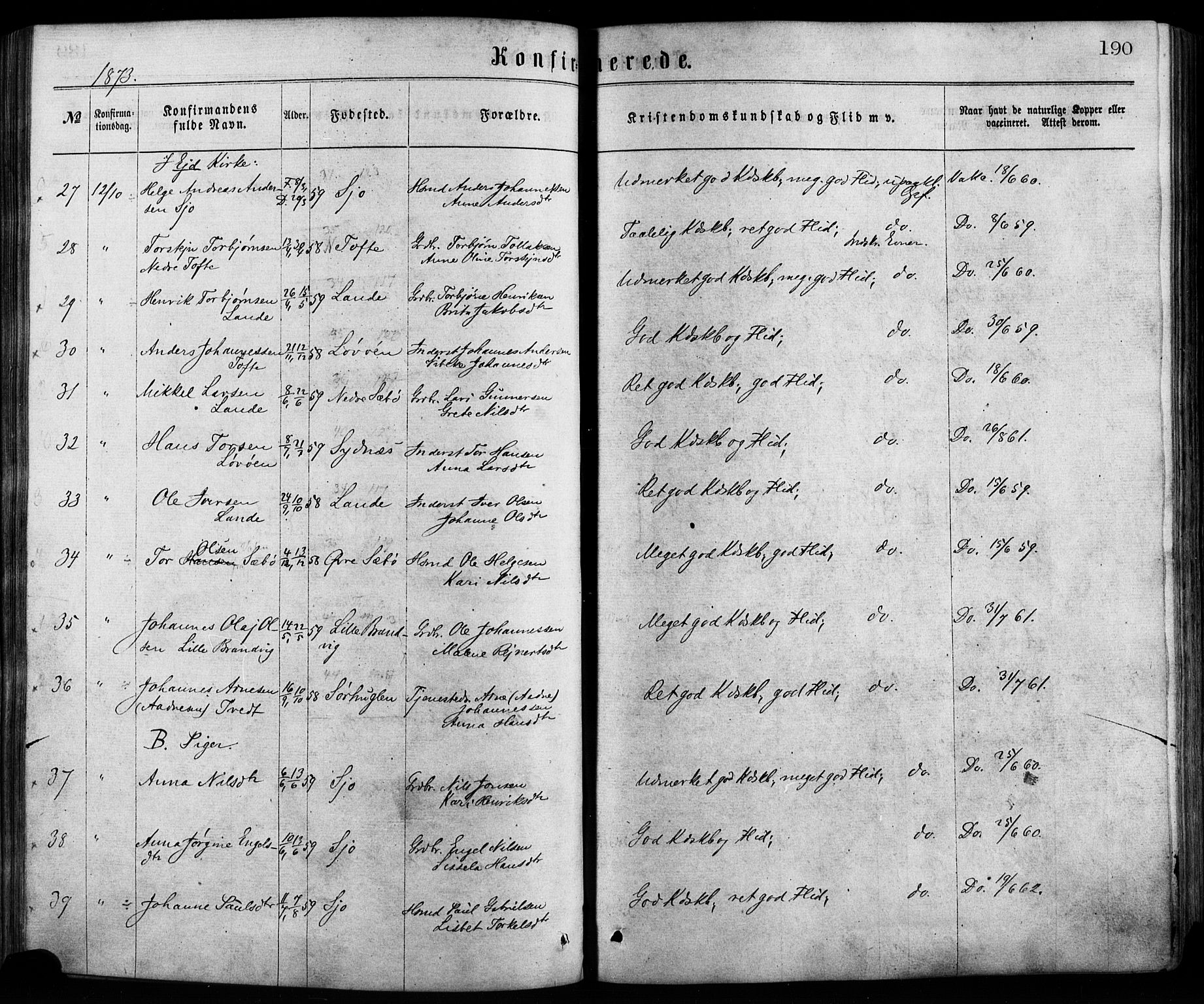 Fjelberg sokneprestembete, SAB/A-75201/H/Haa: Parish register (official) no. A 8, 1866-1879, p. 190