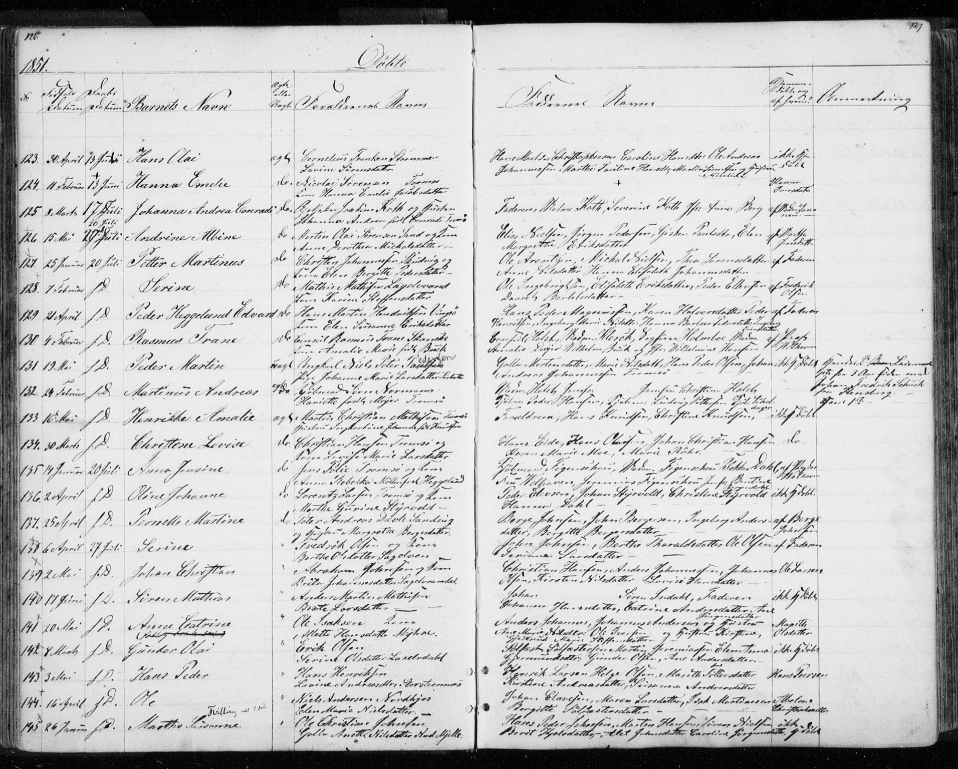 Tromsø sokneprestkontor/stiftsprosti/domprosti, AV/SATØ-S-1343/G/Gb/L0005klokker: Parish register (copy) no. 5, 1846-1857, p. 126-127