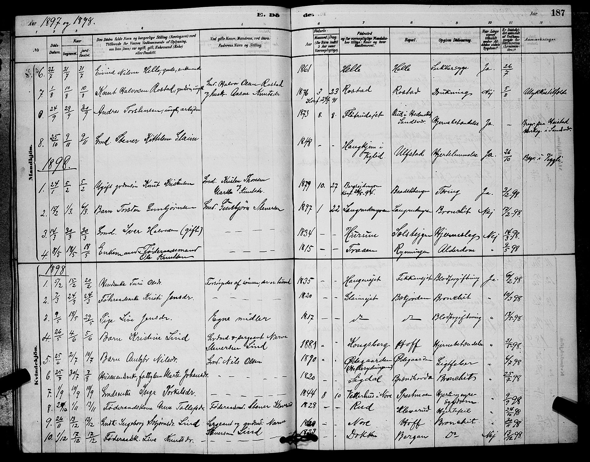 Rollag kirkebøker, SAKO/A-240/G/Ga/L0004: Parish register (copy) no. I 4, 1878-1903, p. 187