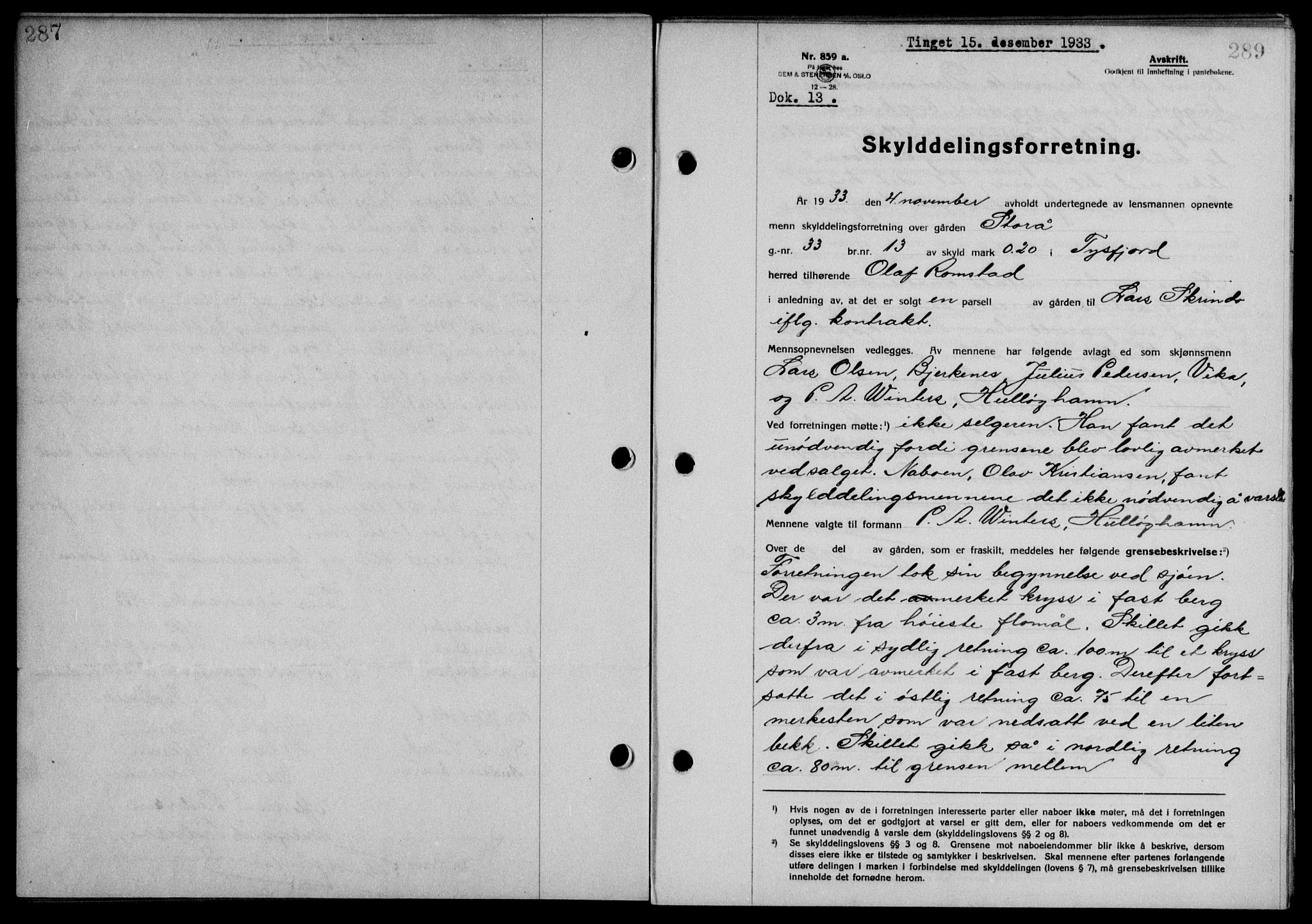 Steigen og Ofoten sorenskriveri, AV/SAT-A-0030/1/2/2C/L0023/0002: Mortgage book no. 26-II og 27, 1933-1934, Deed date: 15.12.1933