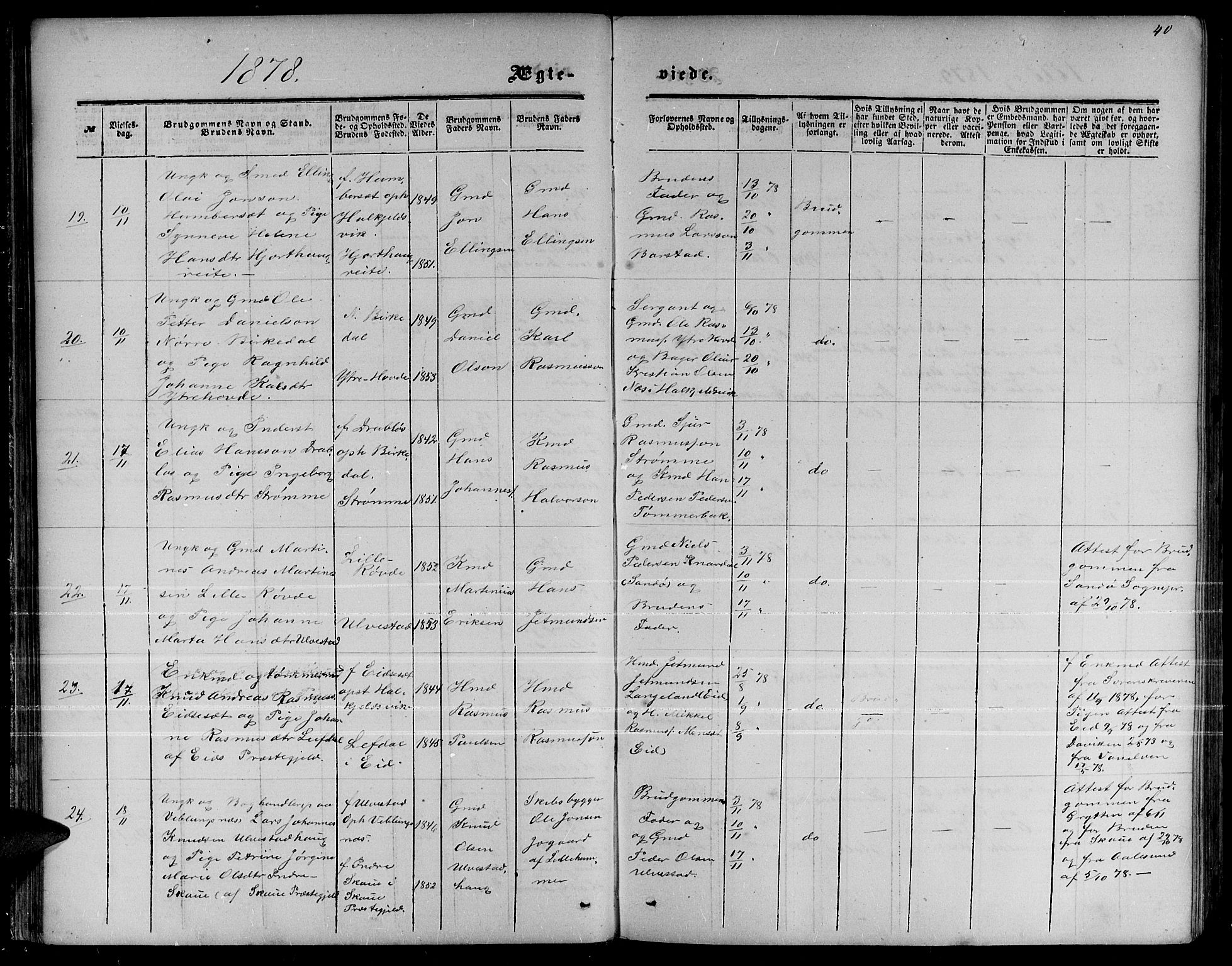 Ministerialprotokoller, klokkerbøker og fødselsregistre - Møre og Romsdal, AV/SAT-A-1454/511/L0157: Parish register (copy) no. 511C03, 1864-1884, p. 40