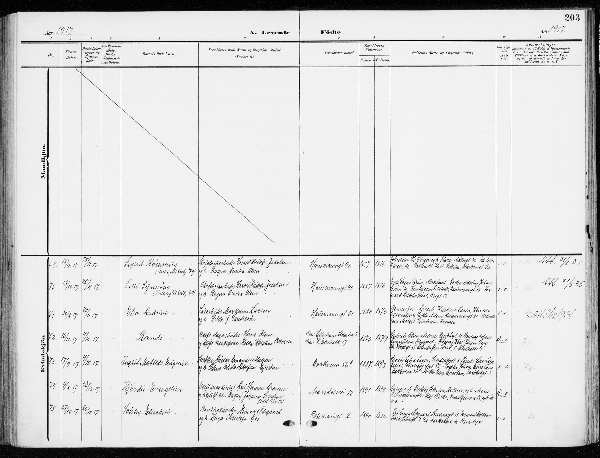 Jakob prestekontor Kirkebøker, AV/SAO-A-10850/F/Fa/L0005b: Parish register (official) no. 5b, 1904-1922, p. 203