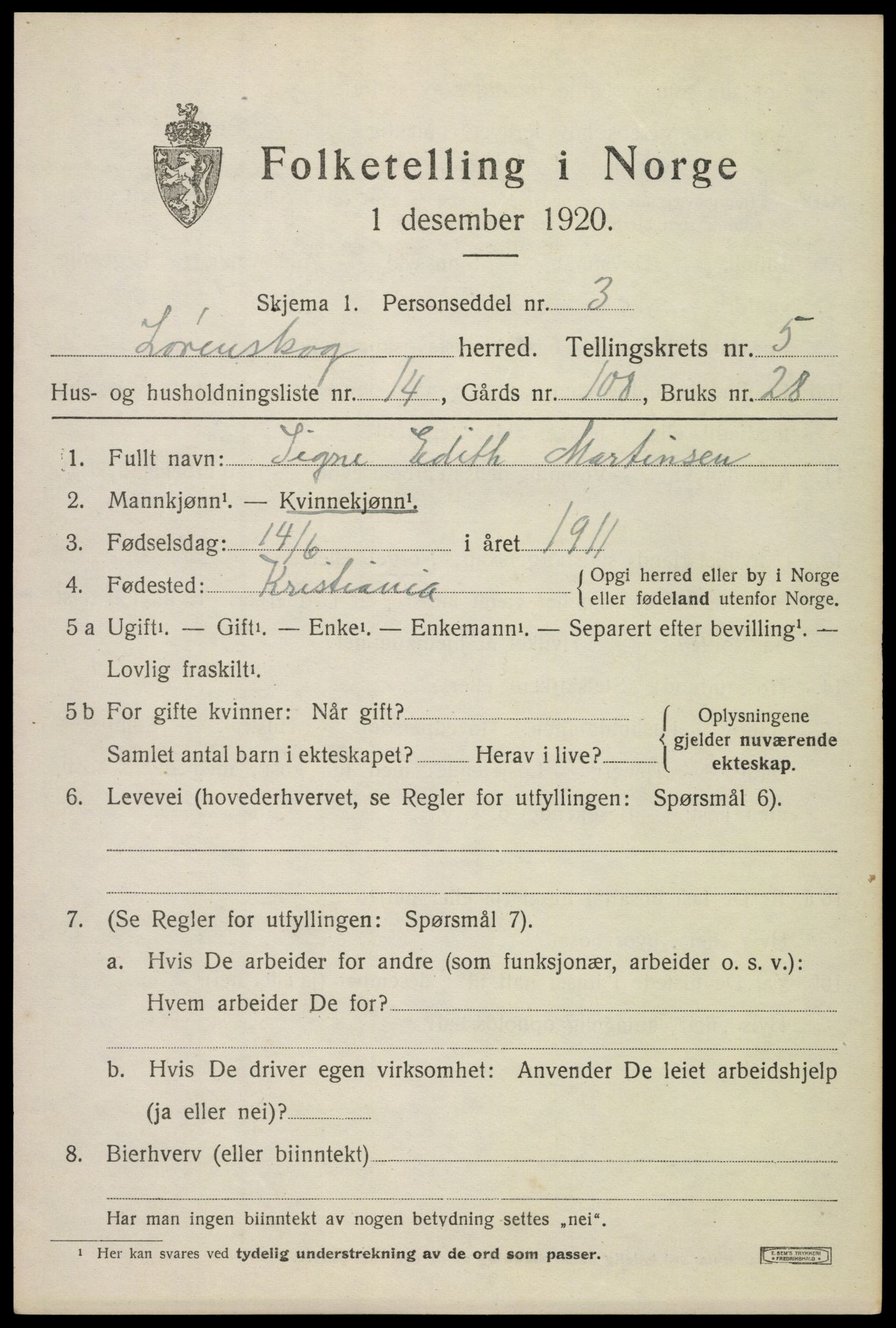 SAO, 1920 census for Lørenskog, 1920, p. 4223