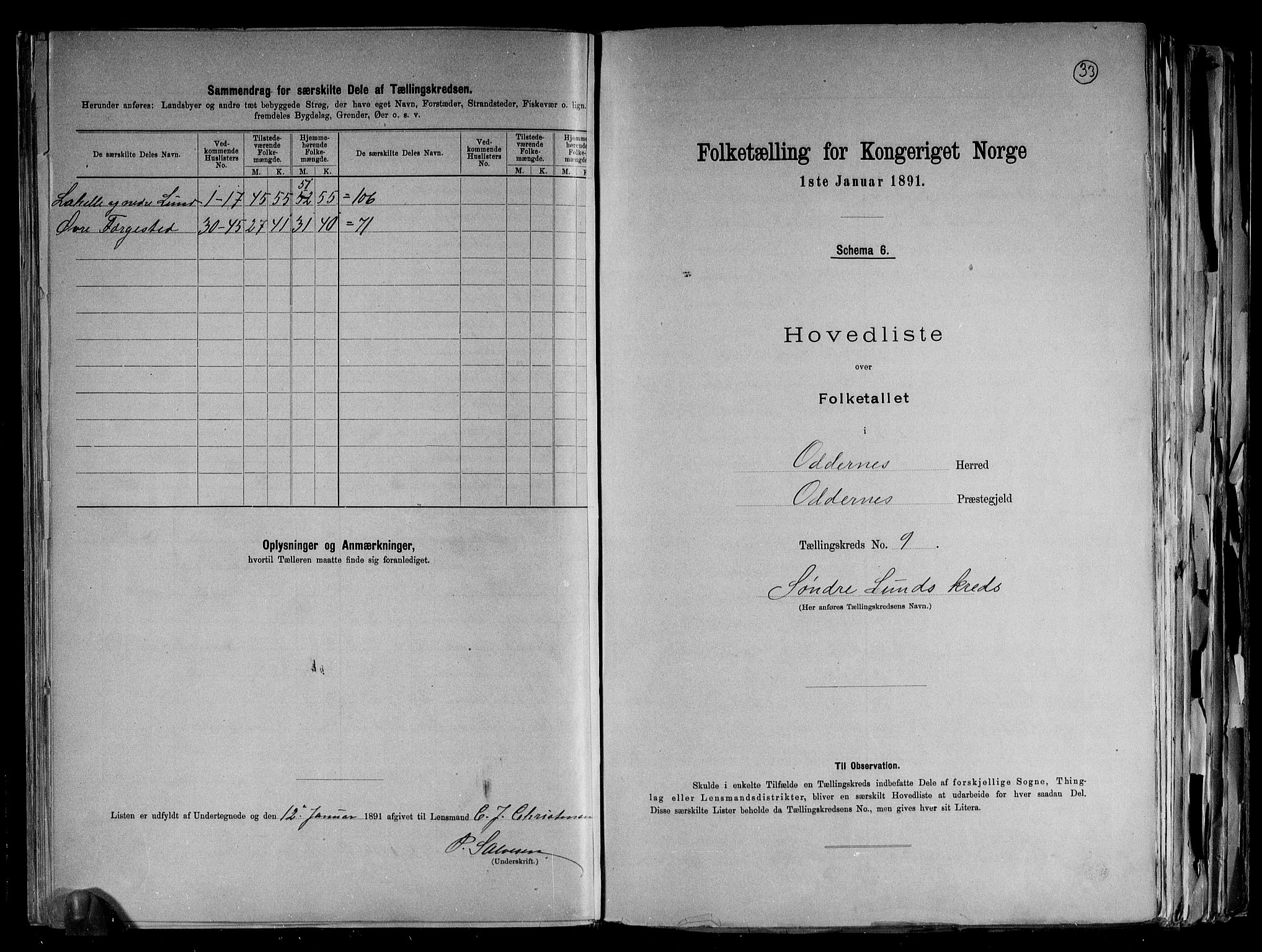 RA, 1891 census for 1012 Oddernes, 1891, p. 21