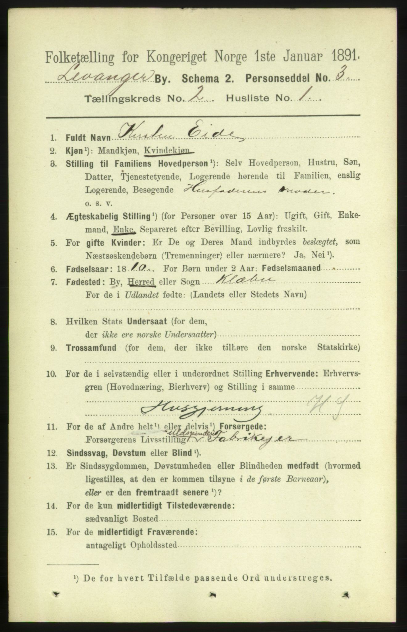 RA, 1891 census for 1701 Levanger, 1891, p. 511