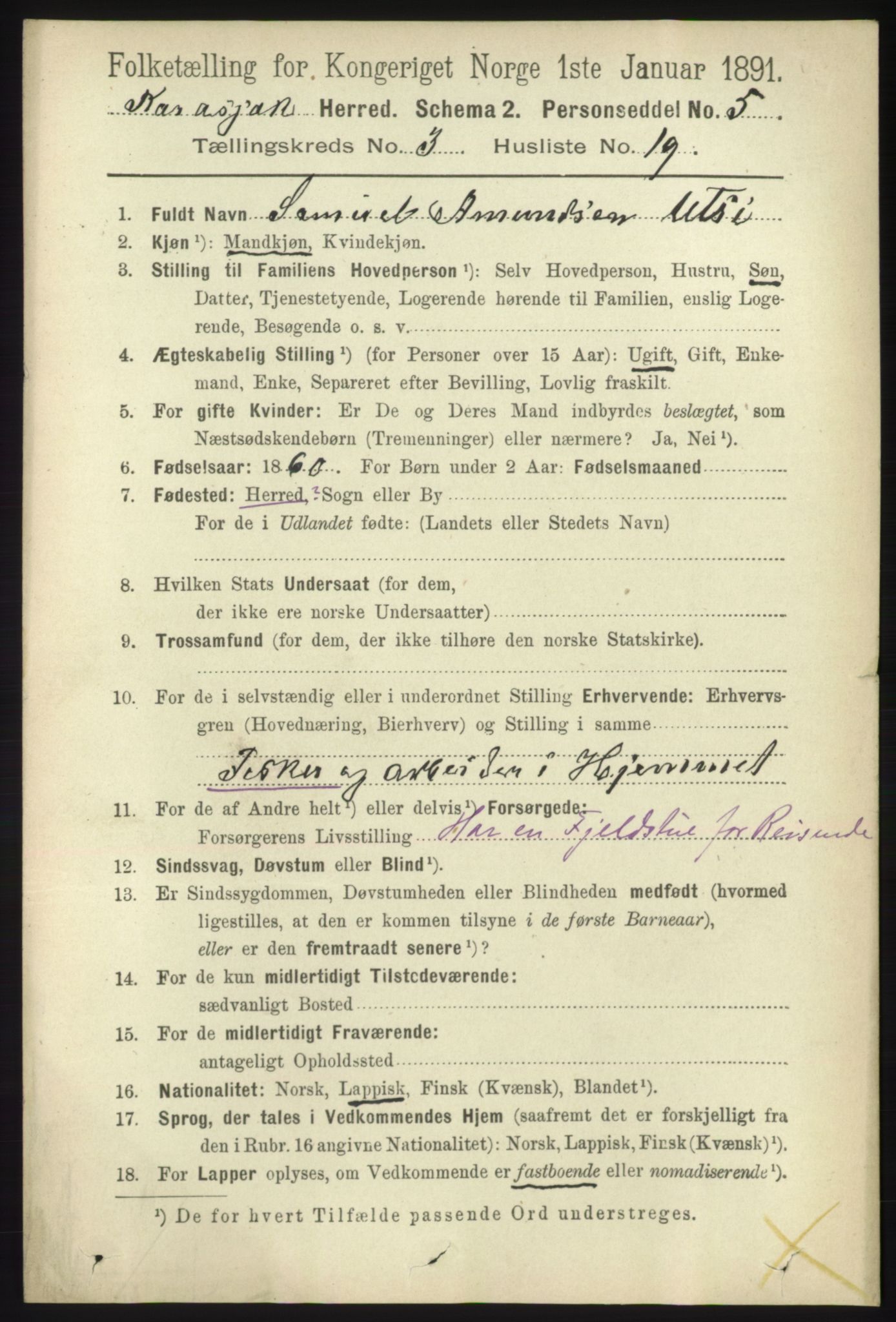 RA, 1891 census for 2021 Karasjok, 1891, p. 666