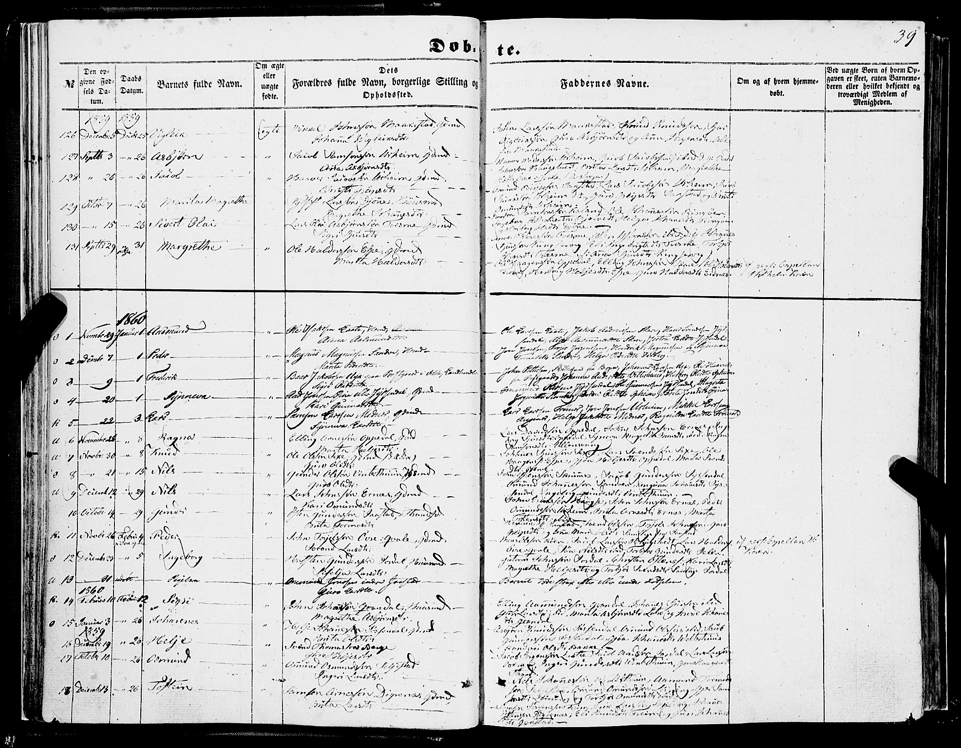 Ullensvang sokneprestembete, SAB/A-78701/H/Haa: Parish register (official) no. A 11, 1854-1866, p. 39