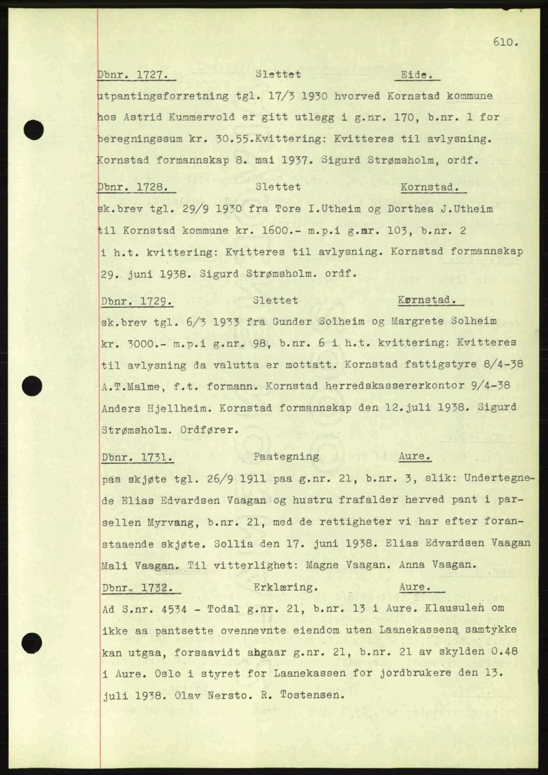 Nordmøre sorenskriveri, AV/SAT-A-4132/1/2/2Ca: Mortgage book no. C80, 1936-1939, Diary no: : 1727/1938