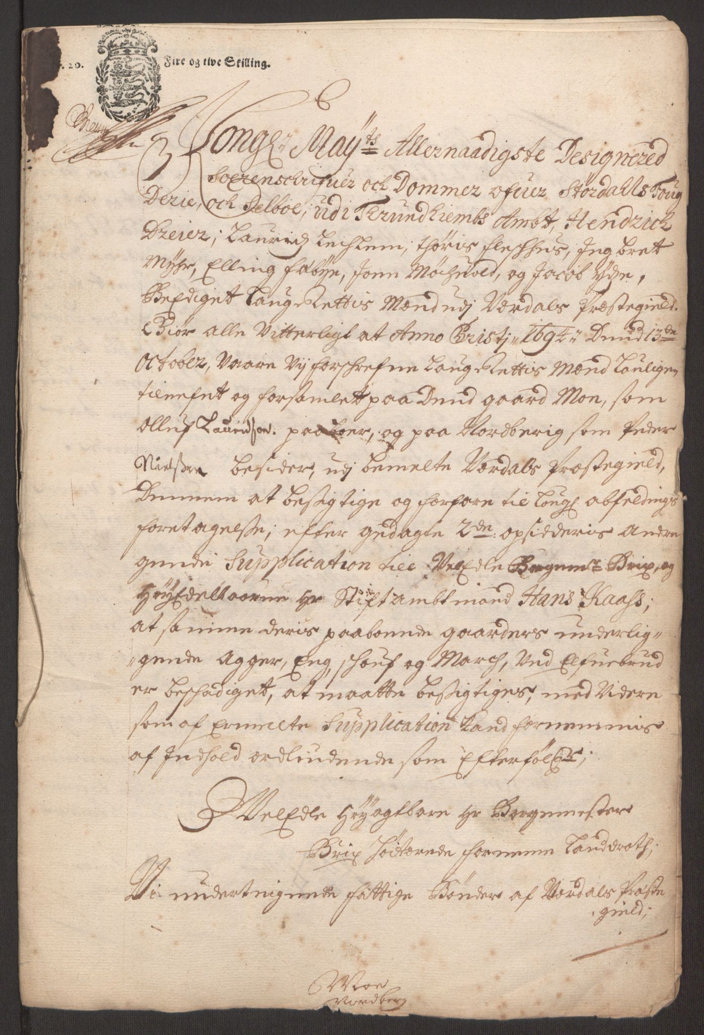 Rentekammeret inntil 1814, Reviderte regnskaper, Fogderegnskap, RA/EA-4092/R62/L4186: Fogderegnskap Stjørdal og Verdal, 1693-1694, p. 255