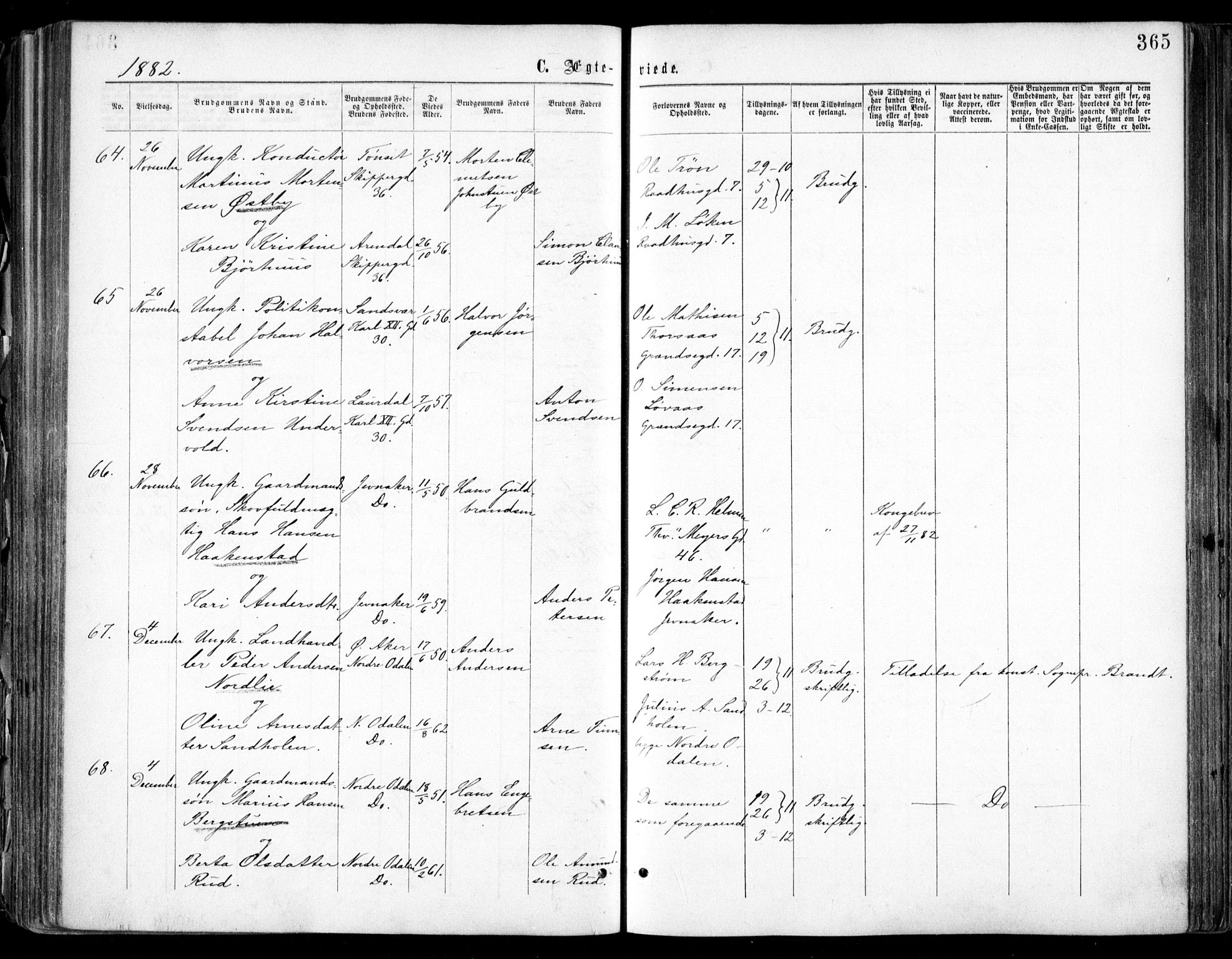 Oslo domkirke Kirkebøker, SAO/A-10752/F/Fa/L0021: Parish register (official) no. 21, 1865-1884, p. 365