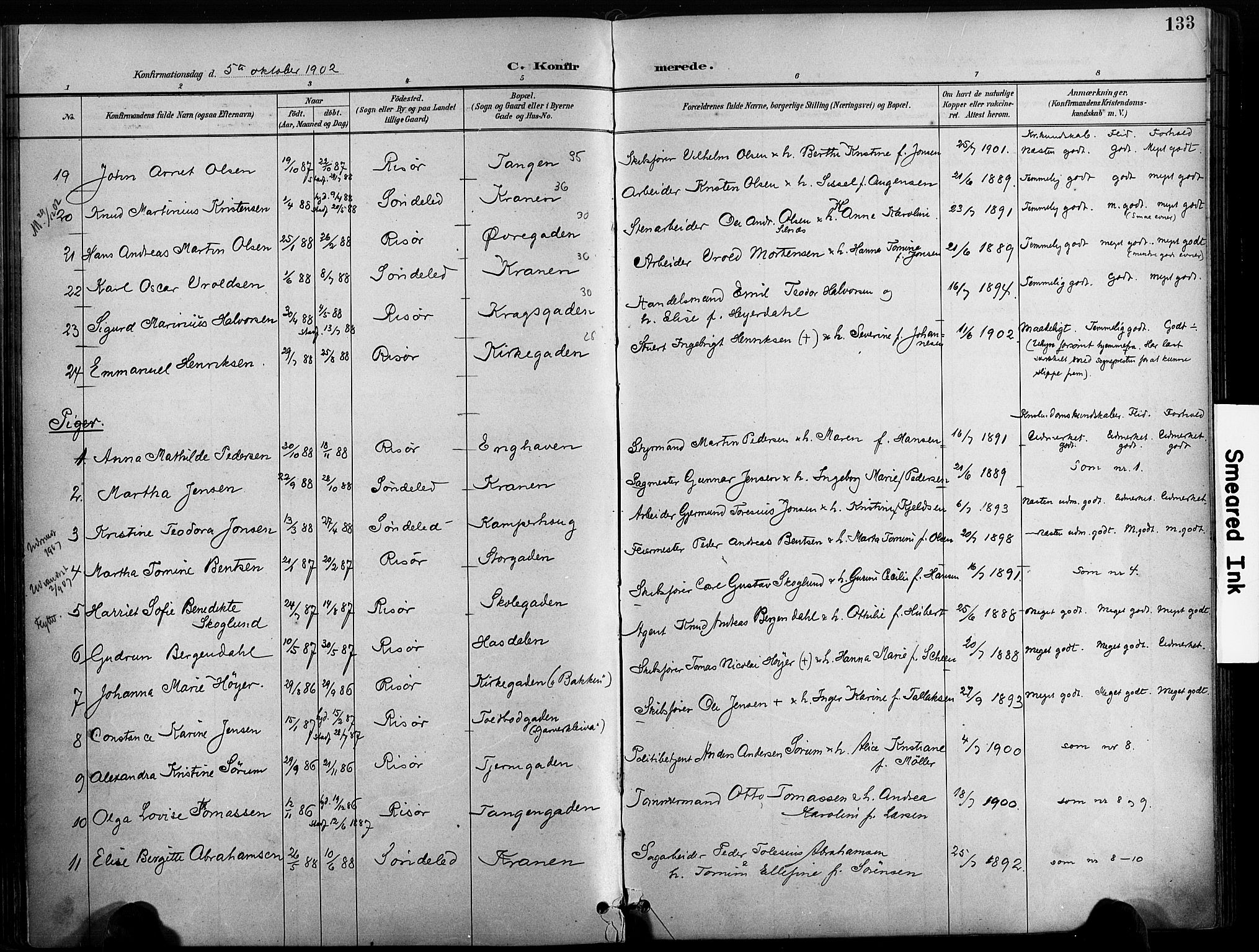 Risør sokneprestkontor, AV/SAK-1111-0035/F/Fa/L0010: Parish register (official) no. A 10, 1896-1906, p. 133