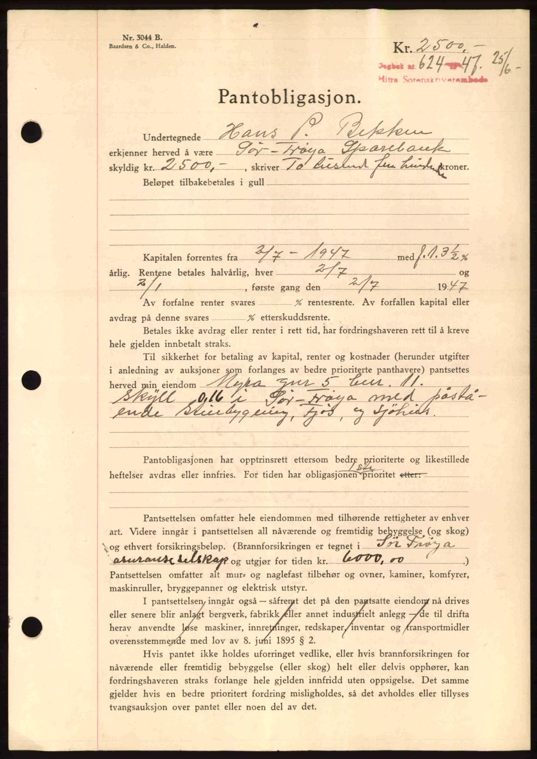 Hitra sorenskriveri, AV/SAT-A-0018/2/2C/2Ca: Mortgage book no. B1, 1939-1949, Diary no: : 624/1947